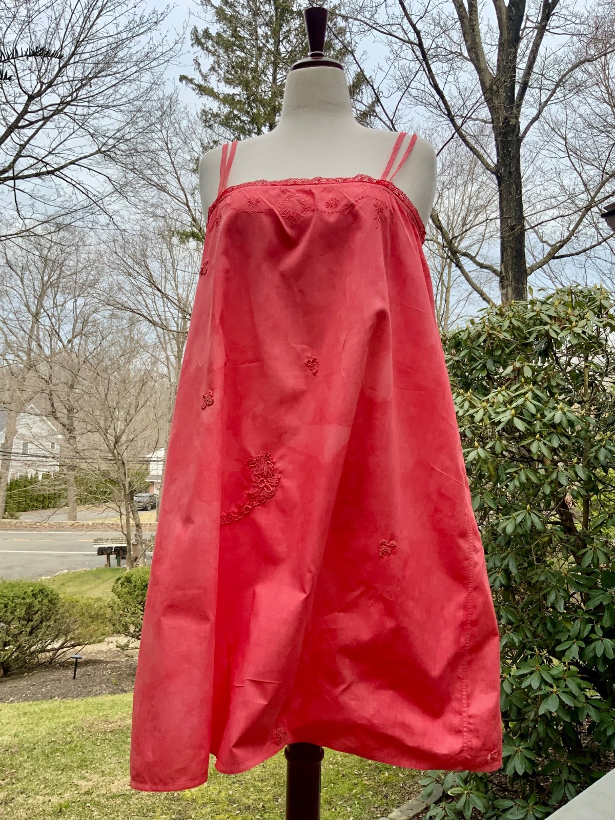 Edwardian Hand-Dyed Cotton Slip Dress | Restored Antique Lingerie with Appliqué
