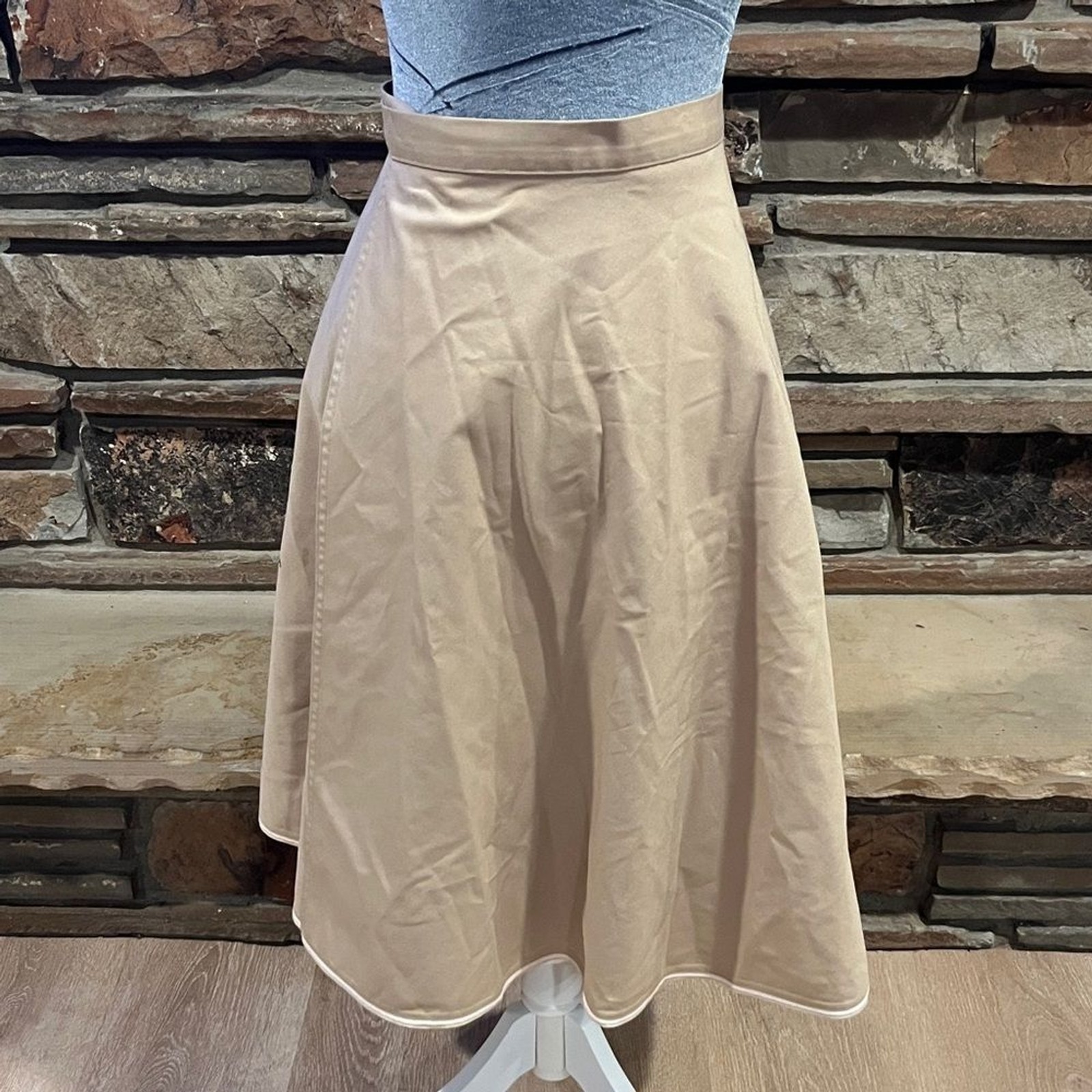 Vintage 70s Shirley Gadol Tan Wrap Circle Skirt with Sea Theme Patches
