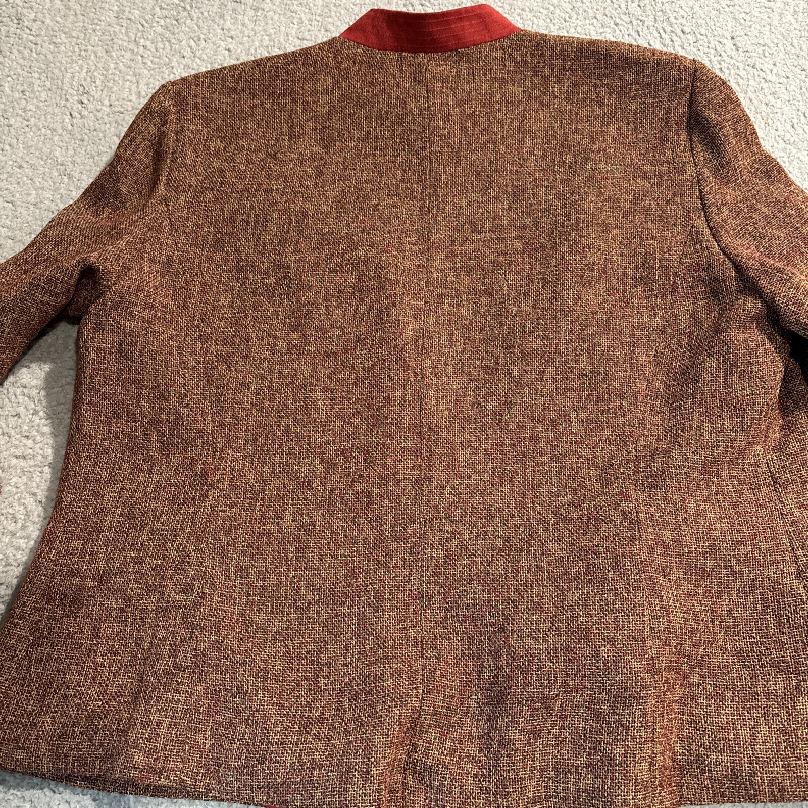 Jessica Howard Womens Open Front Jacket Blazer Lined Tweed Rust 14 Flip Cuff