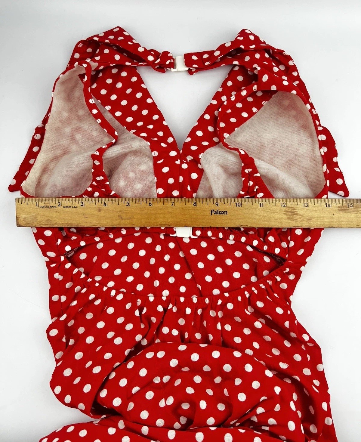 Jack Hartley Miami Vintage Dress Red White Polka Dot Sailor Stretch Halter Maxi