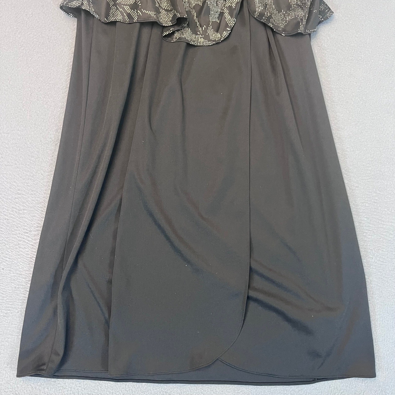 Vintage Jenny Black Silver Metallic Peplum Maxi Dress Size 12 Made in USA Floral