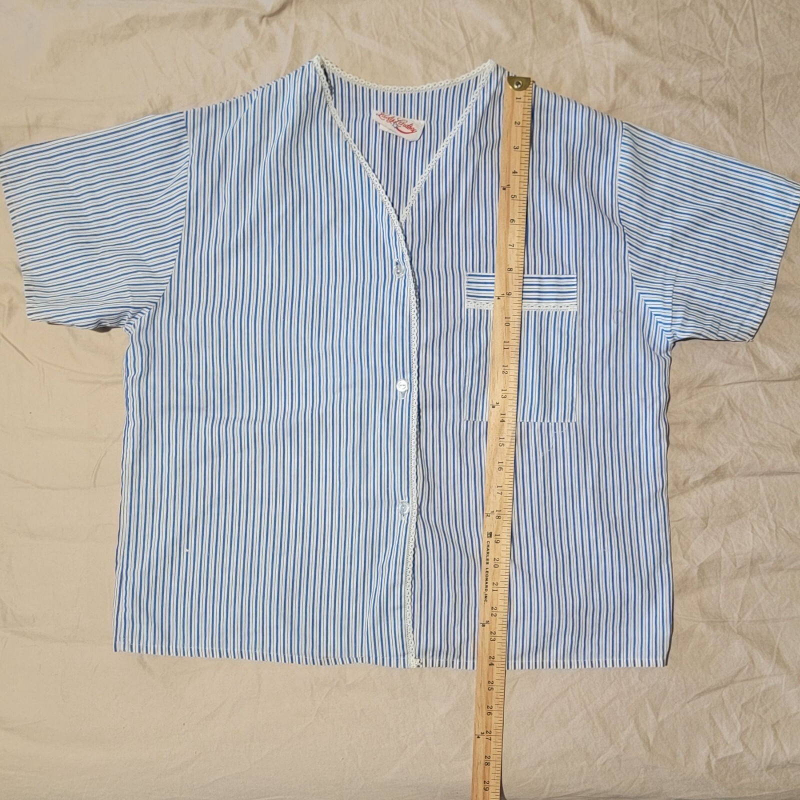 Vtg Pinstriped Pajama Set Women Large Loungewear Shorts Classic Blue White Retro