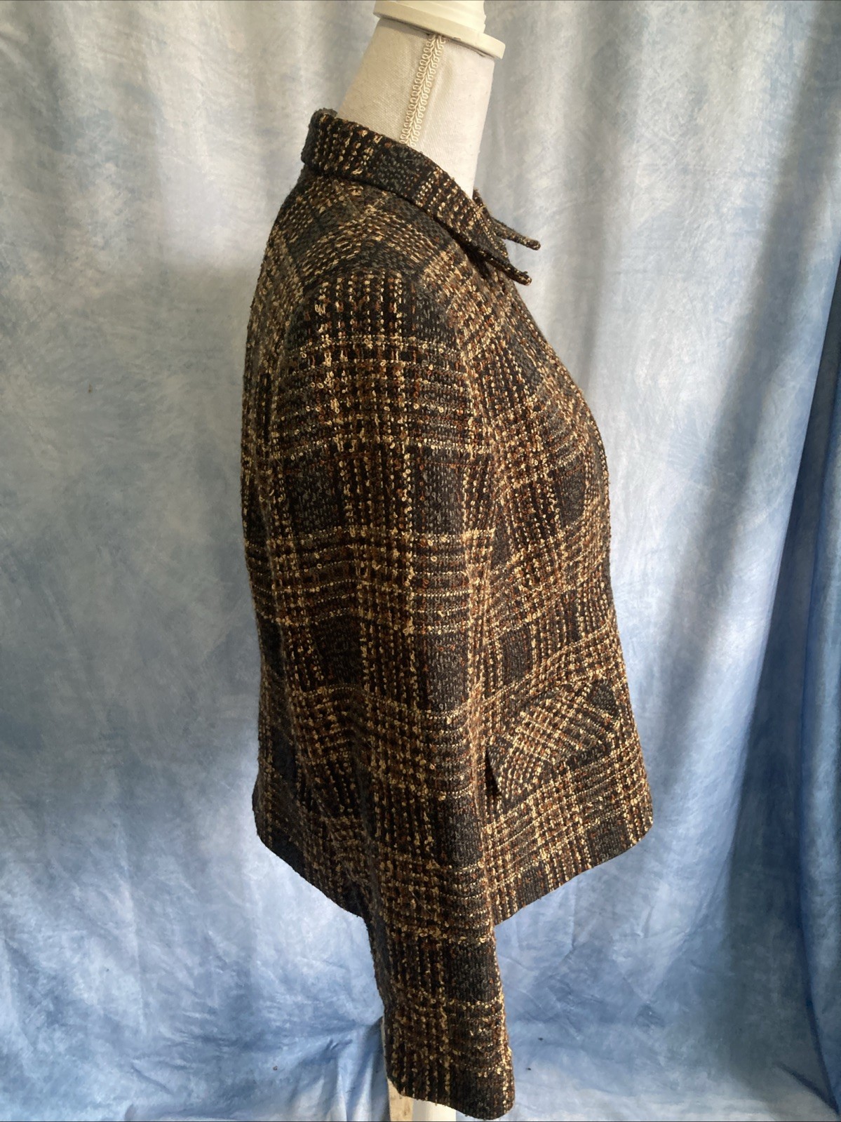 VTG Sag Harbor Women’s 14 Petite Brown Plaid 90s Career Blazer Jacket F12072 14P