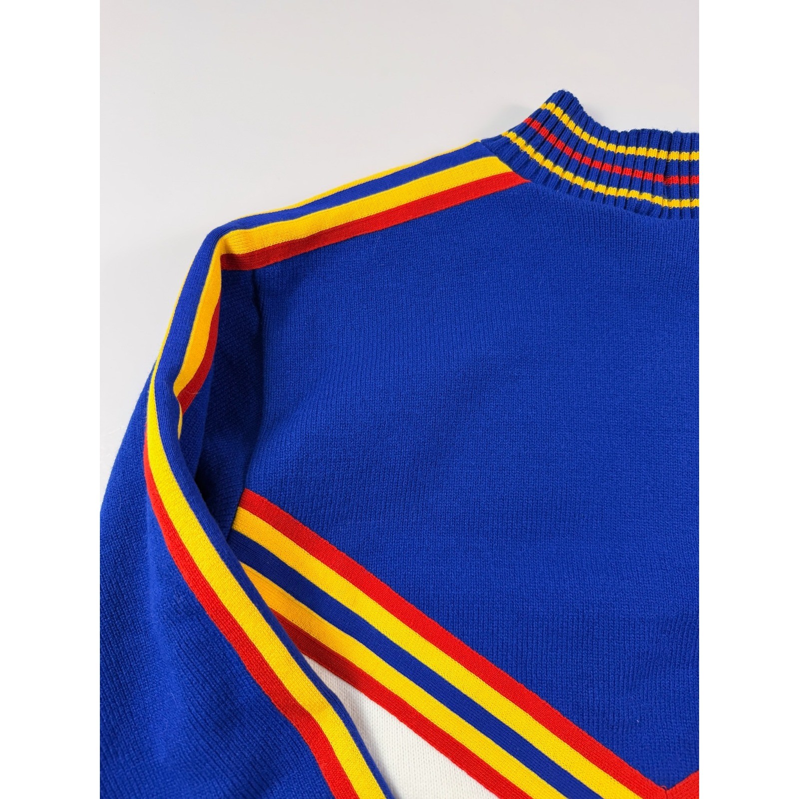 Vintage Varsity Spirit UCA Cheerleader Sweater Blue White Red Halloween Preppy