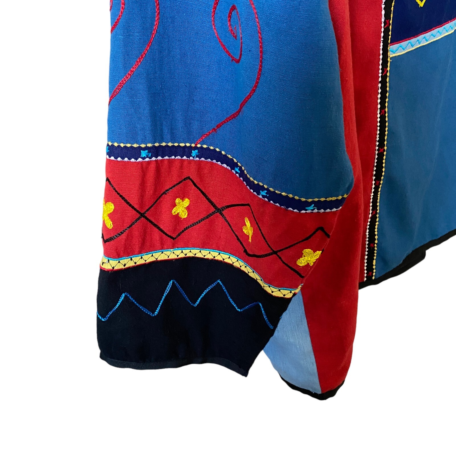 Vintage Indigo Moon Embroidered Patchwork Jacket Art to Wear Retro Abstract Boho