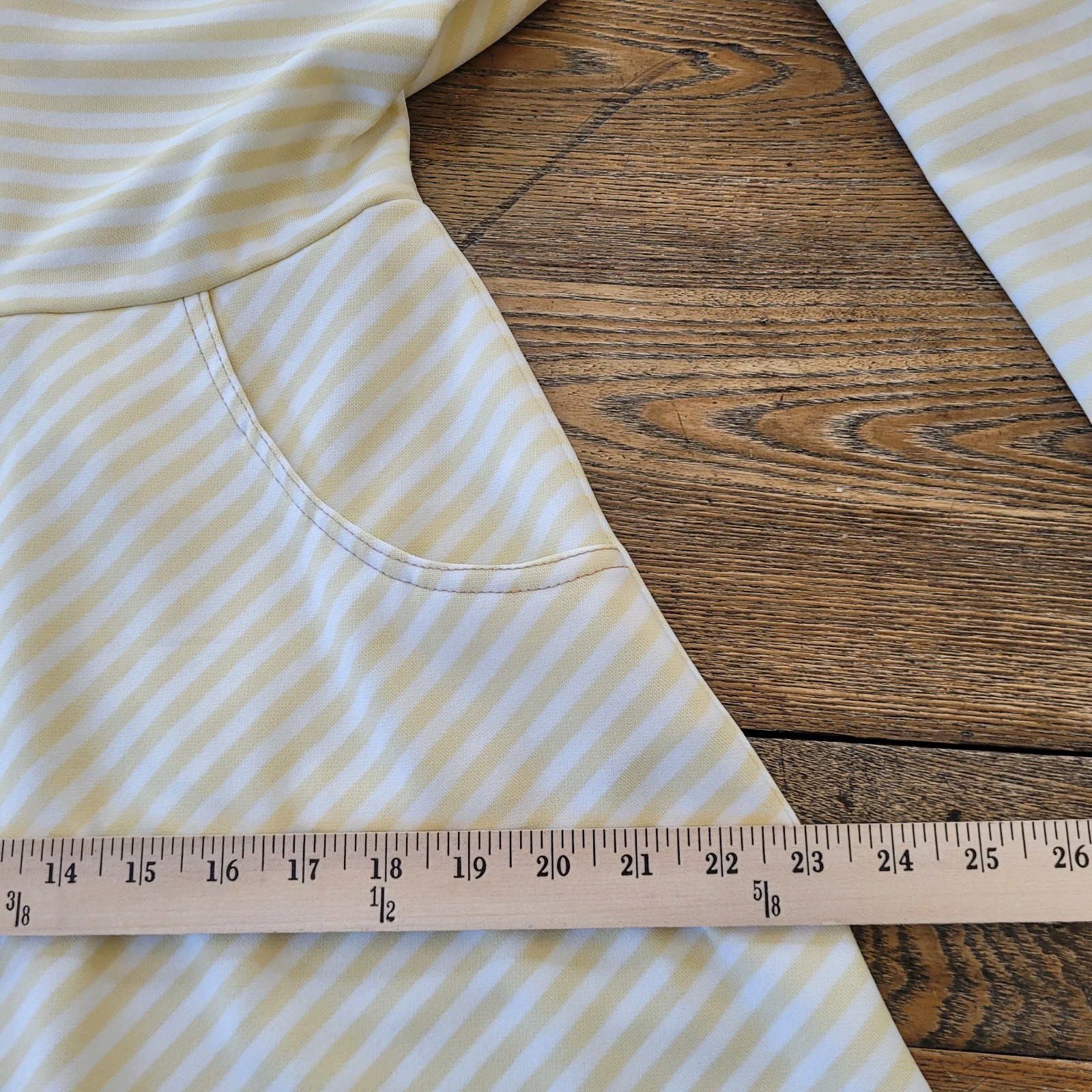 VTG Fit Flare Dress M Butter Yellow Ivory Stripe Pockets Stretch USA Retro Comfy