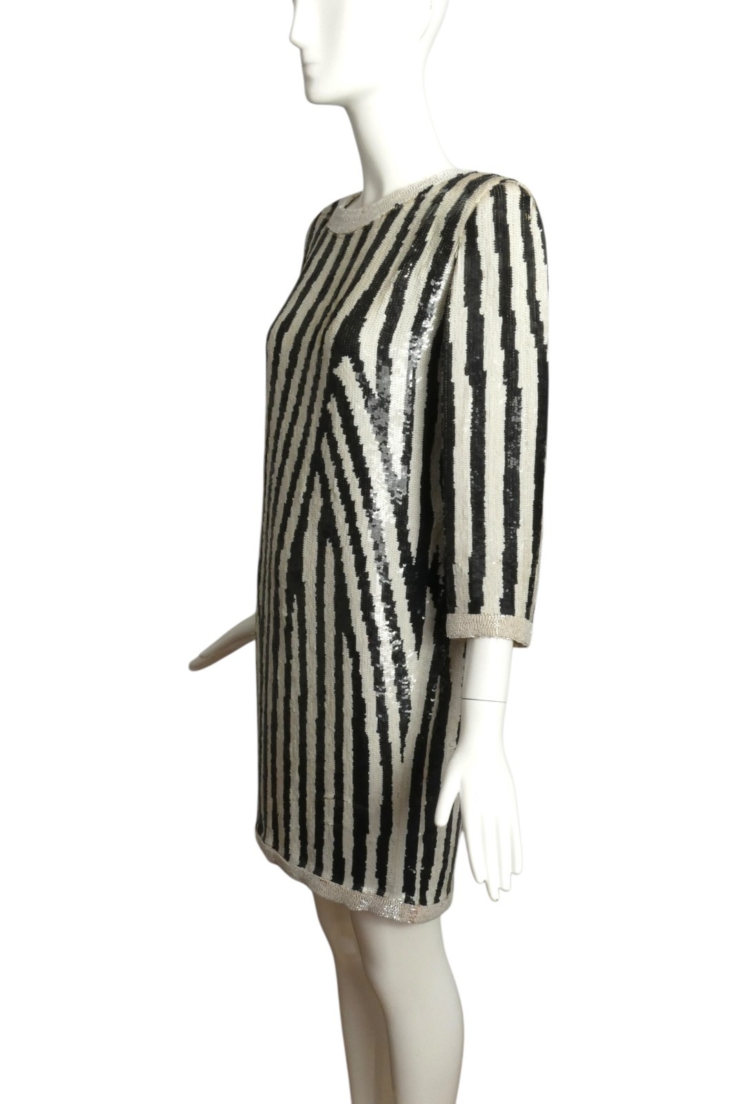 PIERRE CARDIN – 1985 Black & White Sequin Cocktail Dress, Size 10