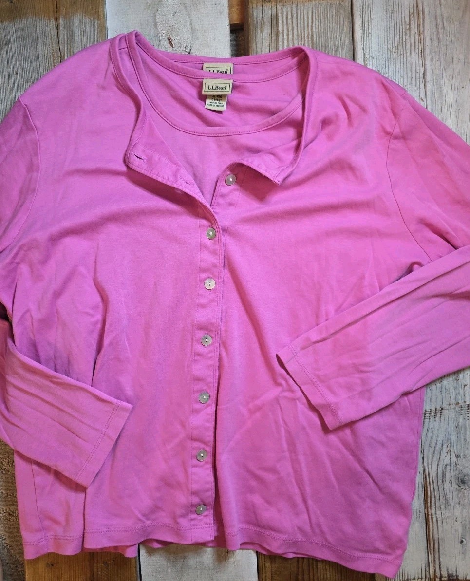 Vtg L L Bean Pink Cotton Knit Cardigan Tank Top Twin Set 90s Women Size XL