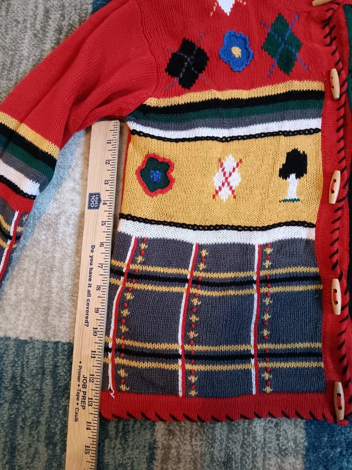 Margules Vintage Sweater Cardigan Medium Shoulder Pads Red Multicolor