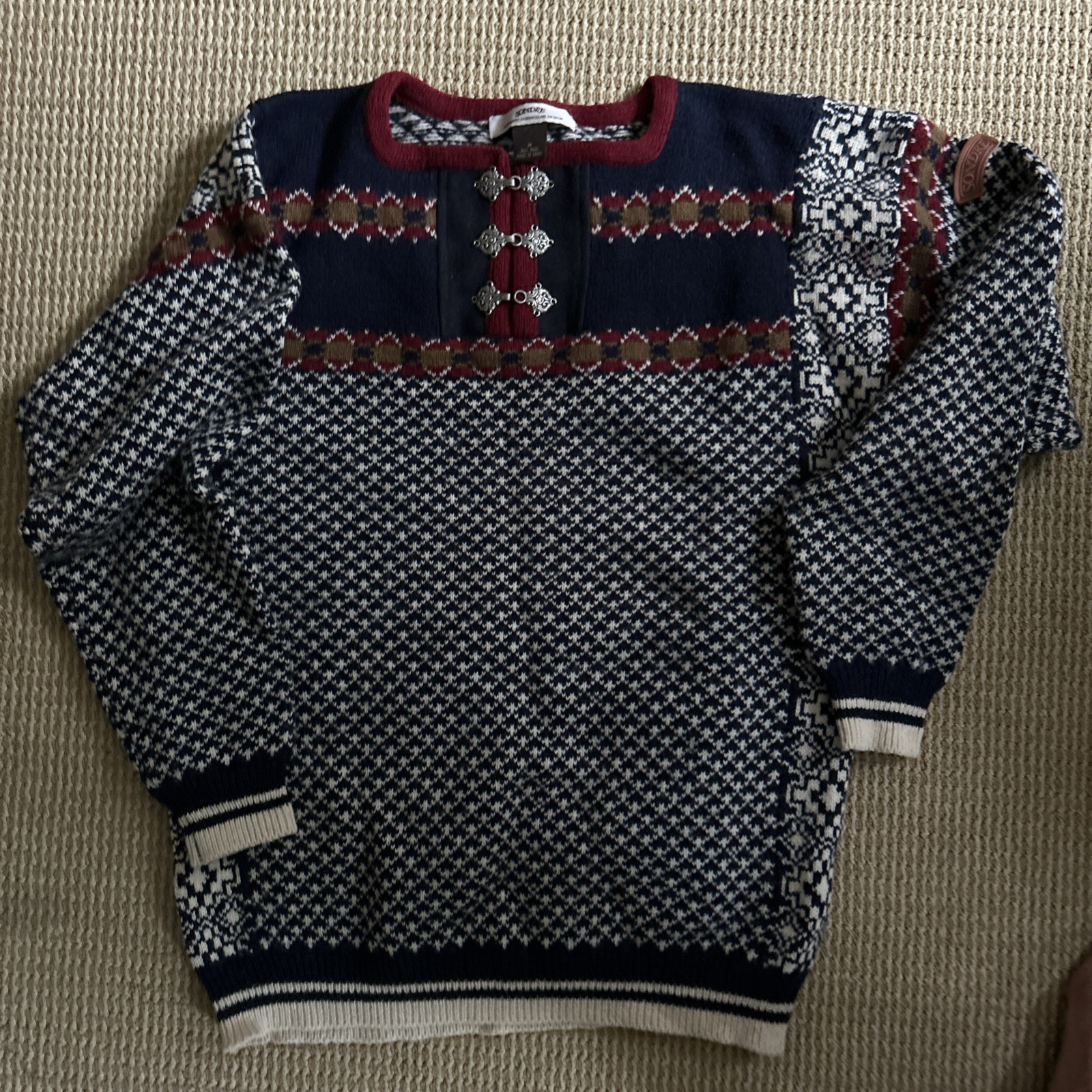 Vintage Sondre Nordic Jumper Sweater Norway Fair Isle Wool Size Med Runs Large