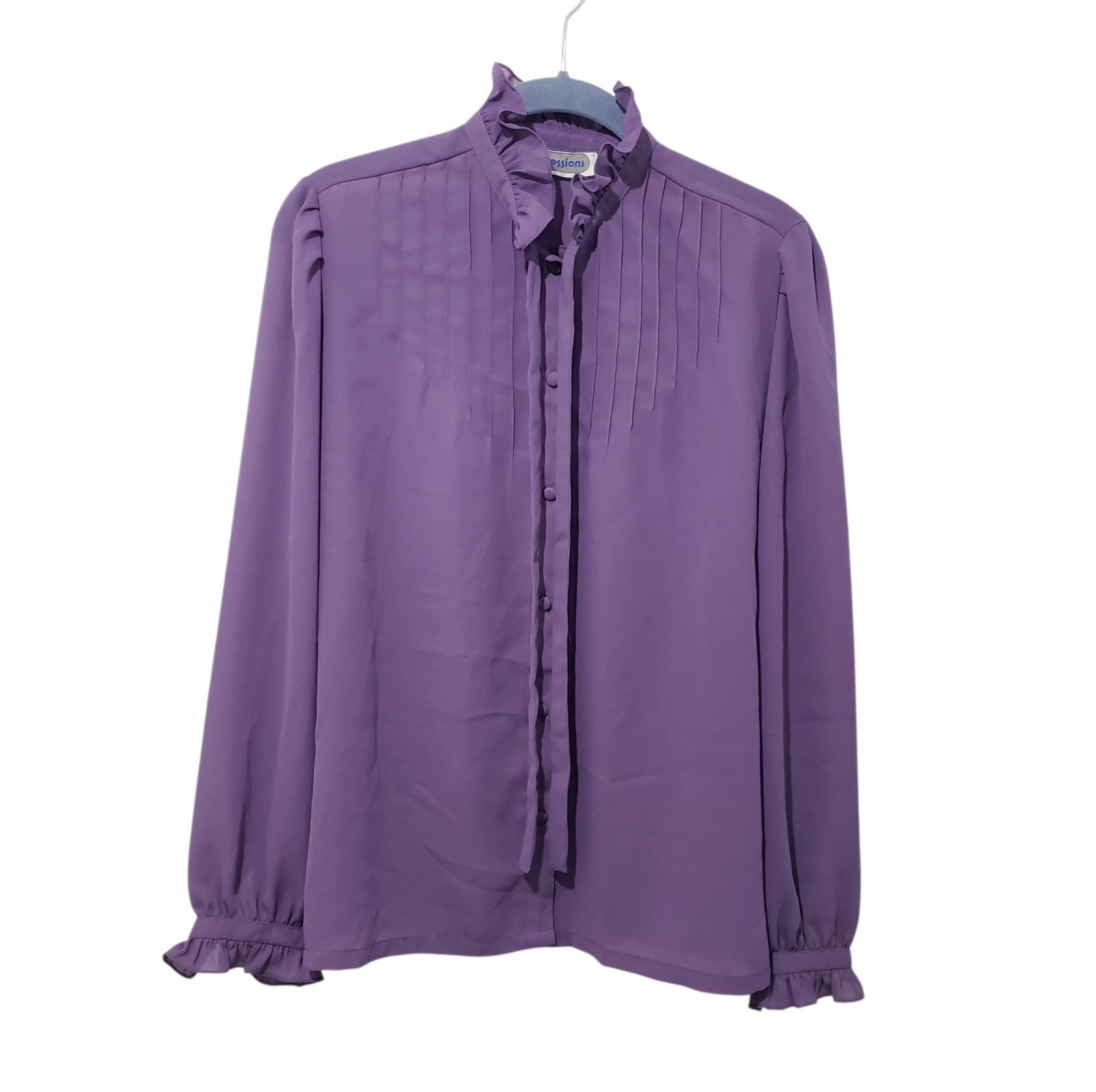 VTG IMPRESESSIONS Lavender Ruffle Tie-Neck Blouse Top | 12