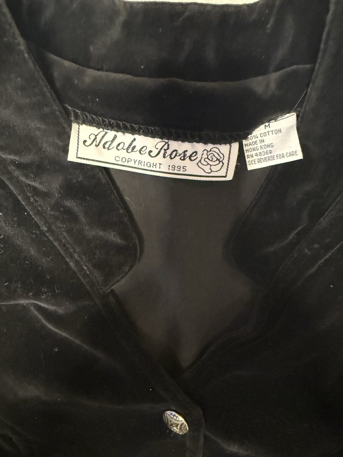 VTG Adobe Rose 1990’s Black Velvet Military Gothic Jacket Vamp M Cropped Fitted