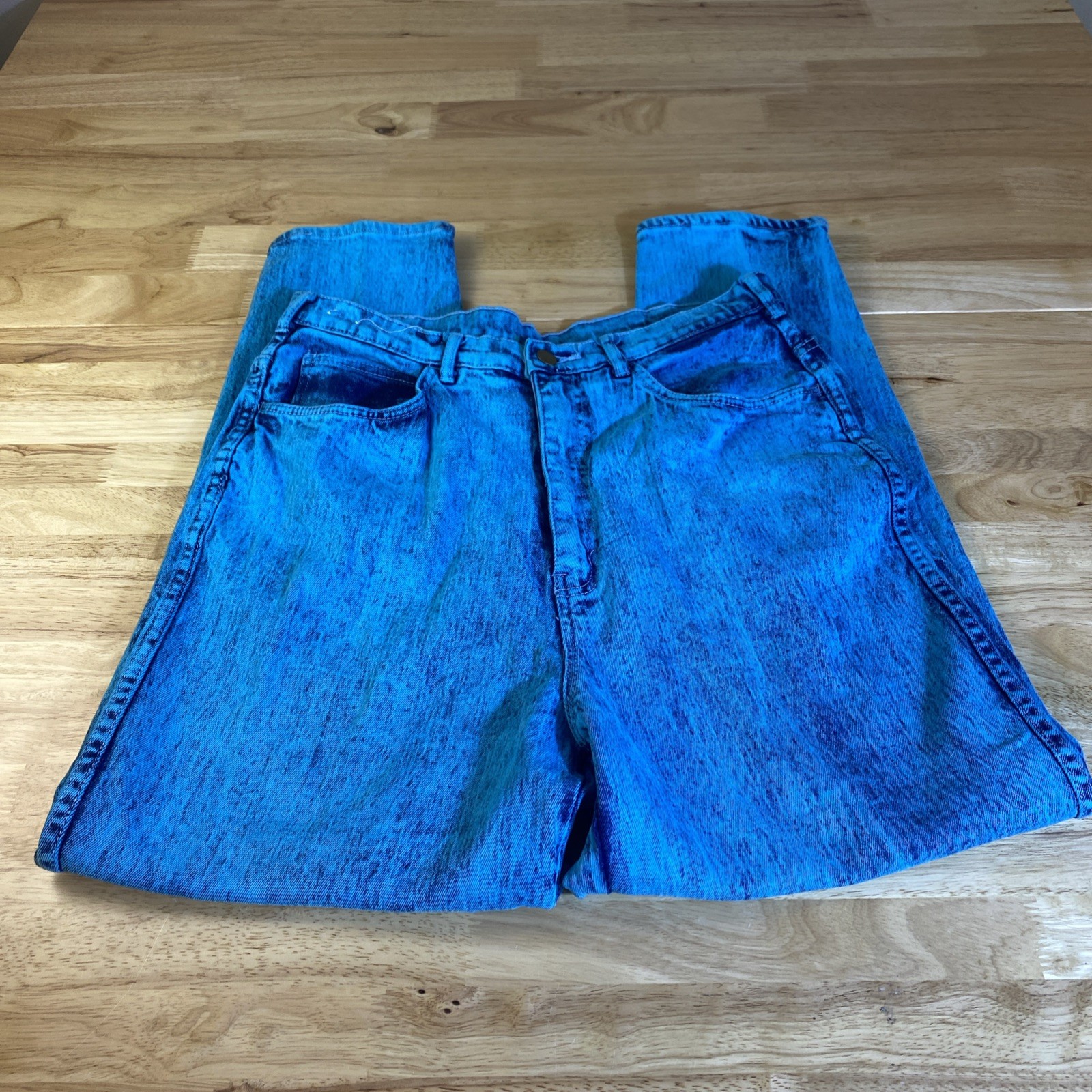 VTG Nasty Brand Neon Acid Wash Electric Blue SZ 34 High Rise Ankle 80s Punk
