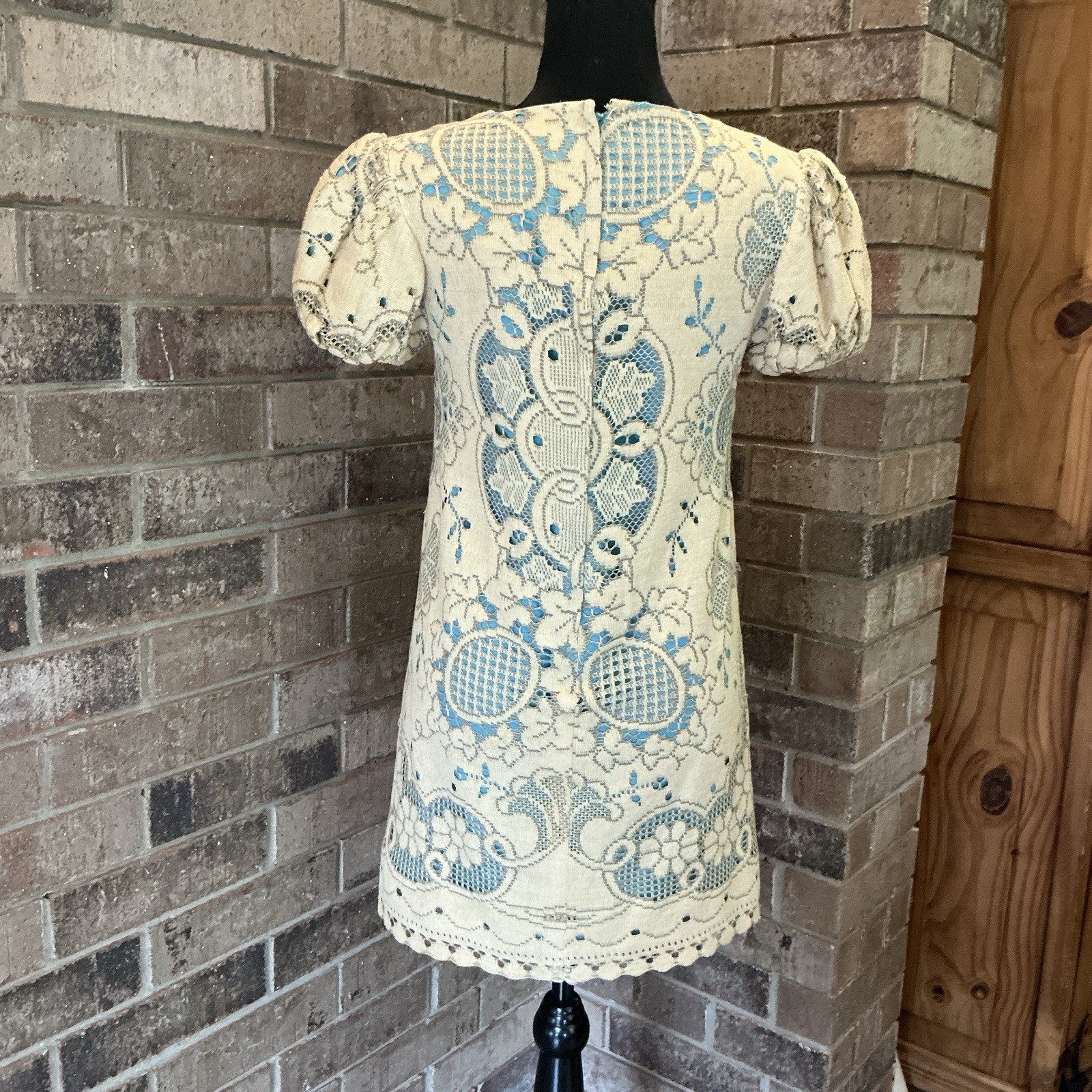 60s VINTAGE Lisa Ross California Lace Shift Dress Turquoise Lined Size 7 #10E3