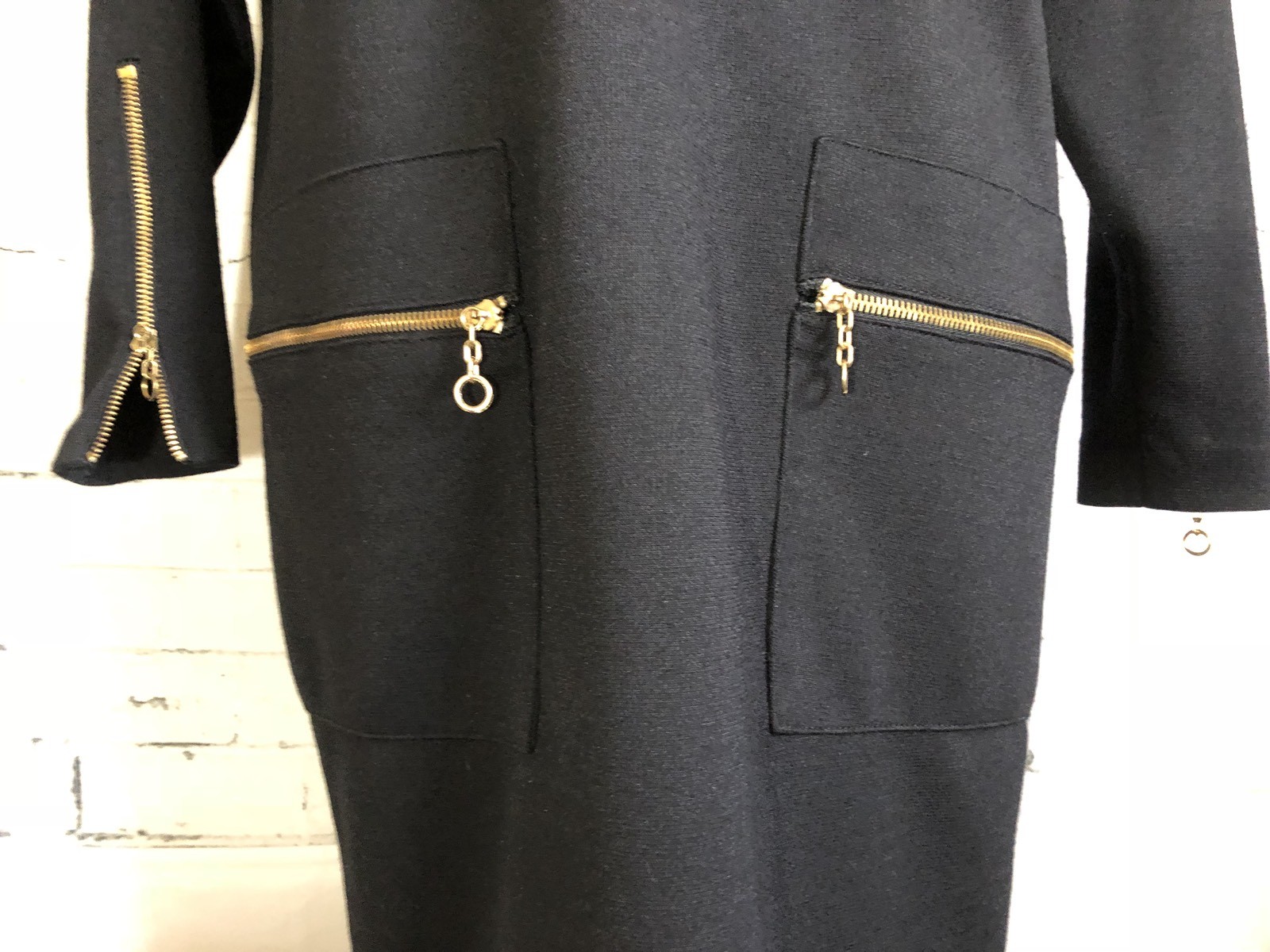 Vintage Caron Chicago Dress Size 6 Black Heavy w Gold Brass Zippers USA