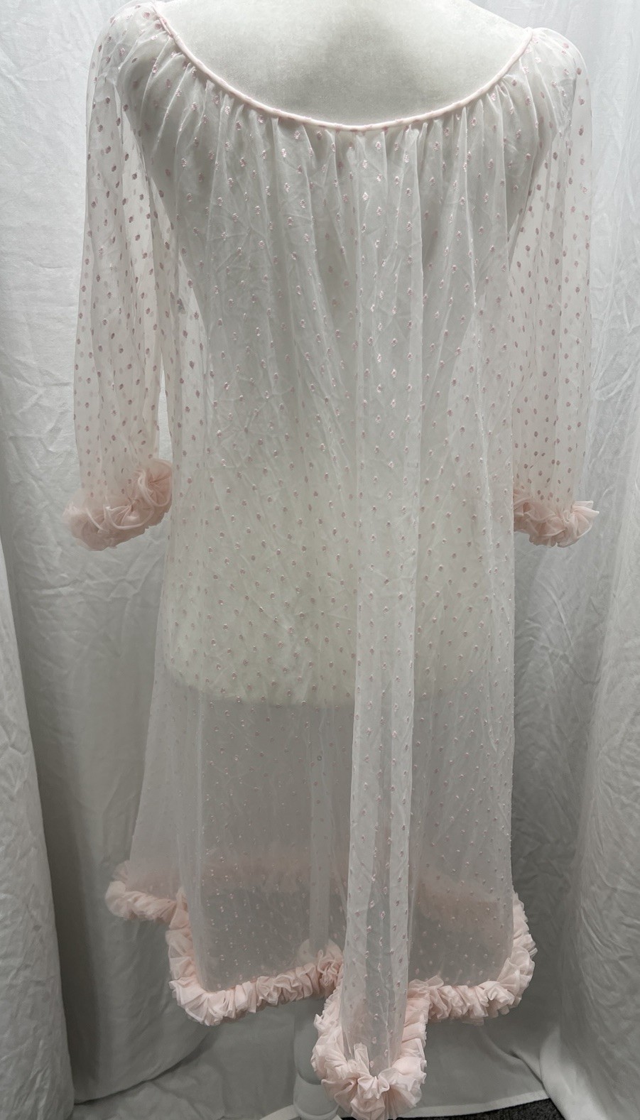 Vintage 50s Sears Charmode Lingerie Sheer Negligee Pink Dot Chiffon Size Small