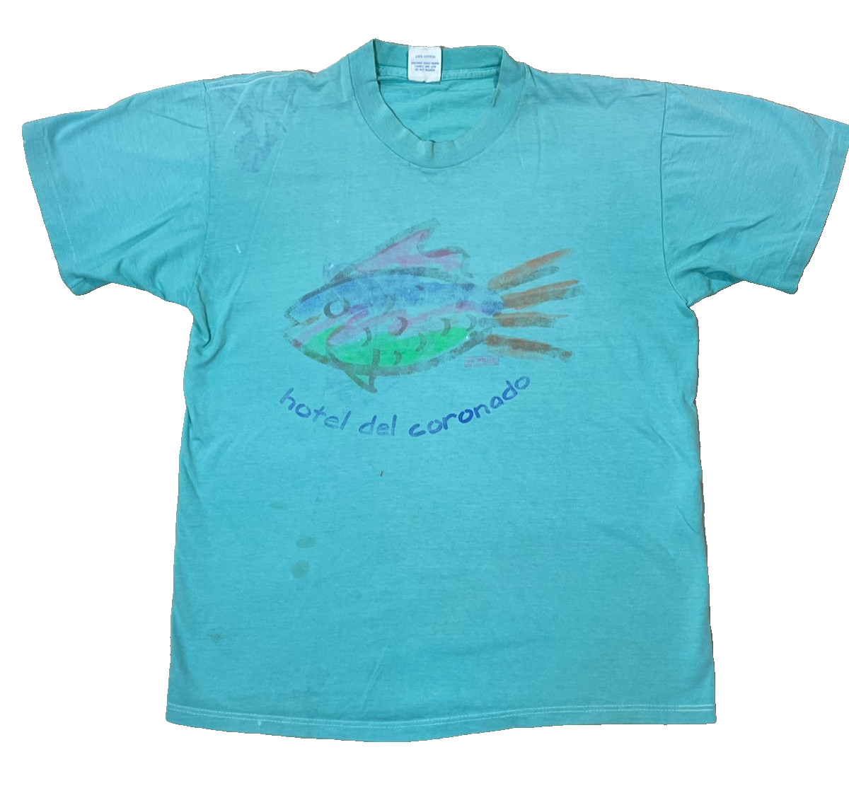 VTG 80s Hotel Del Coronado Blue Fish Print Single Stitch T Shirt USA Mens L