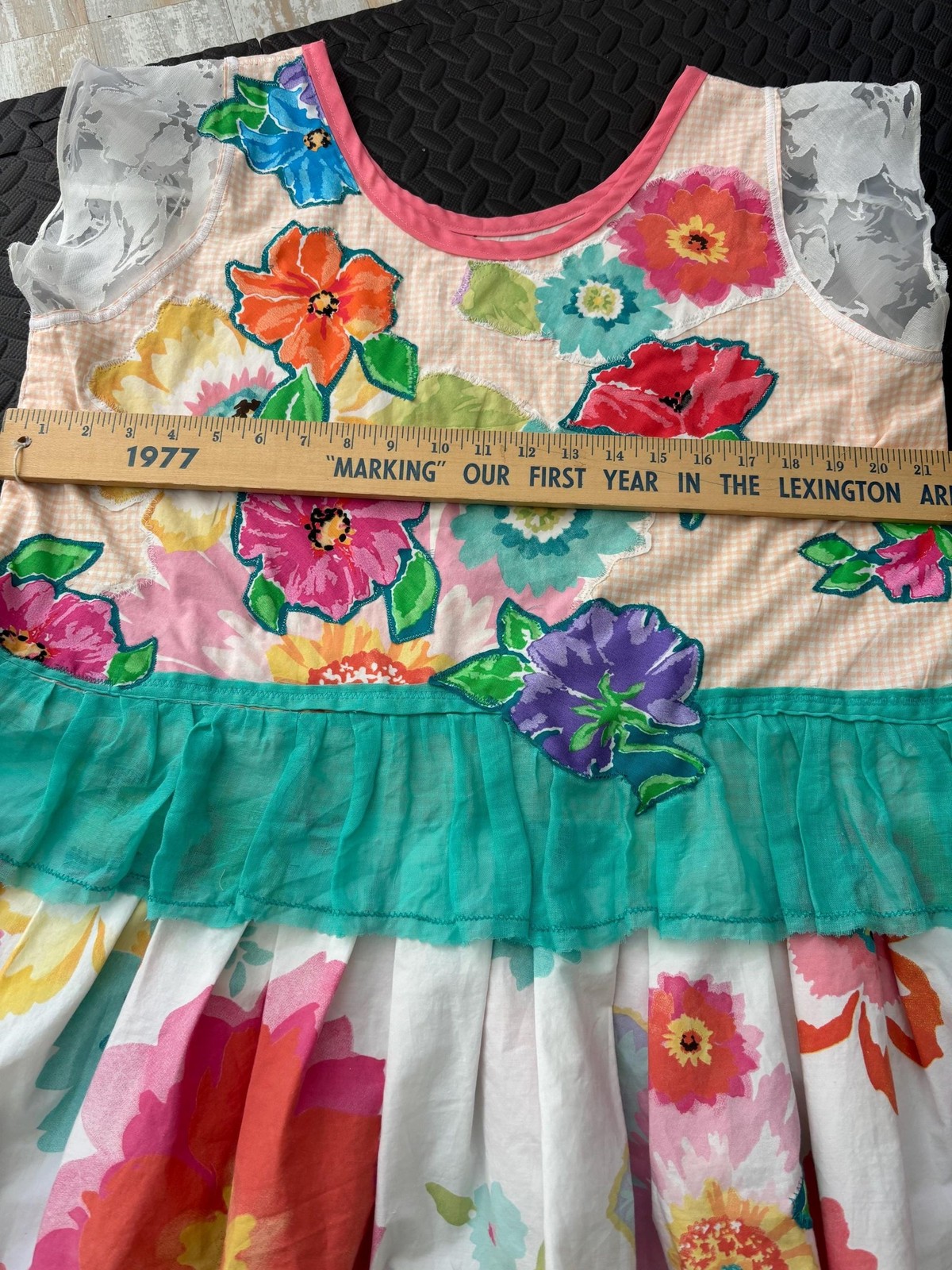 Upcycled Pinafore Dress: Floral Appliques, Lace Trim, OOAK Handmade Tunic