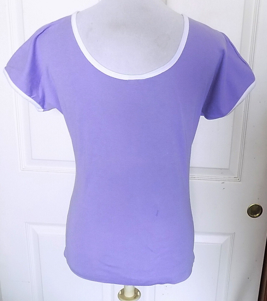 Vintage Purple Cotton T Shirt Top Leon Levin Large B38 White Trim