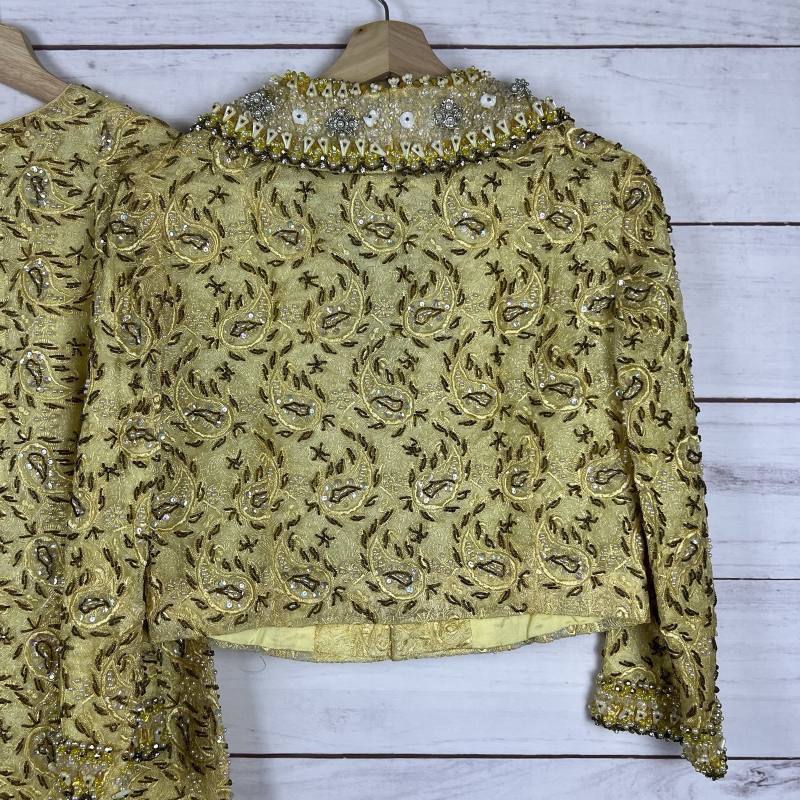 Vintage 50s 60s Charles & Co. Gold Beaded Dress and Jacket Both Size 36