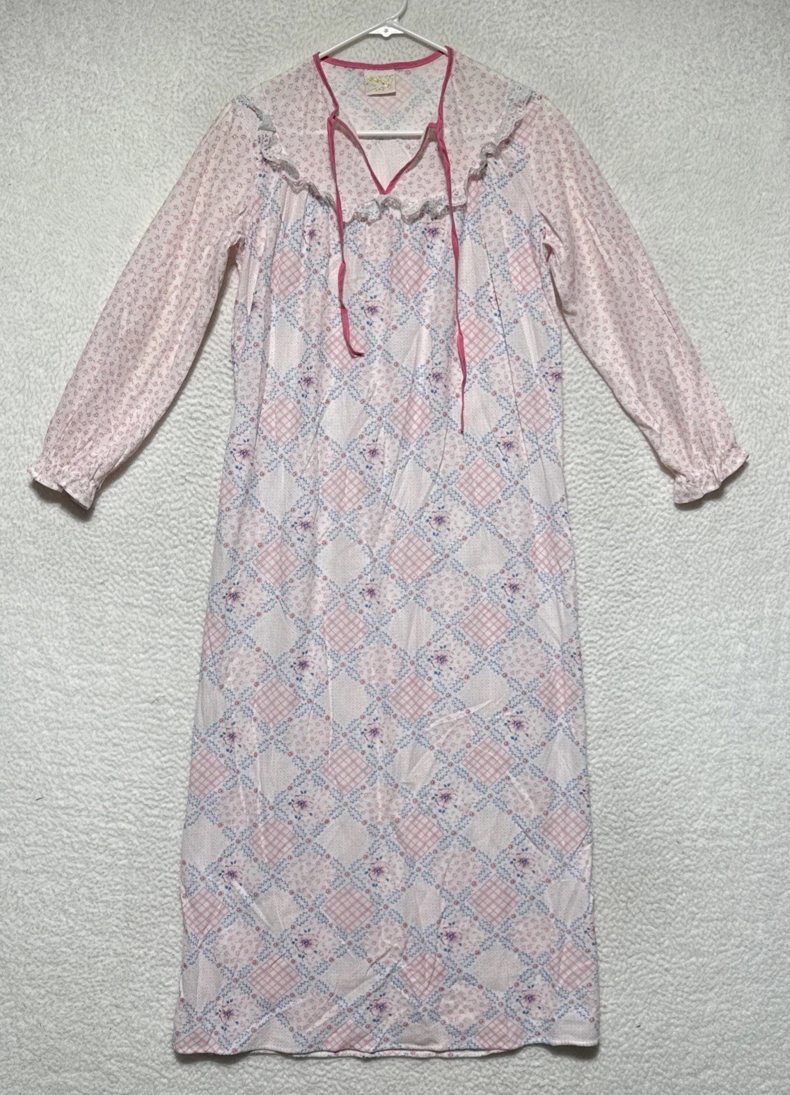 Vintage Stardust Pink Floral Nightgown With Lace Collar Granny Core Women’s S