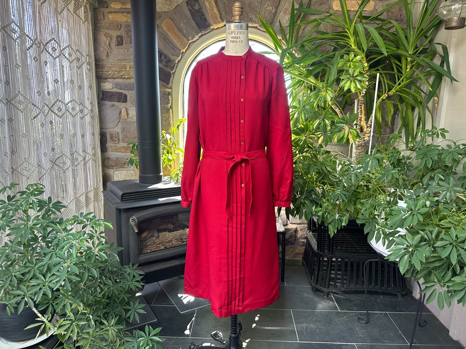 Vintage 1970s Red Belted Shirt Dress Schrader Sport New York Made in USA