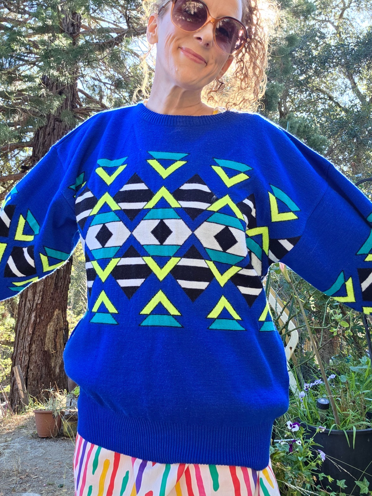 VTG 80s Tyrolia by Head Ski Sweater Neon Geometric Intarsia Knit Pullover