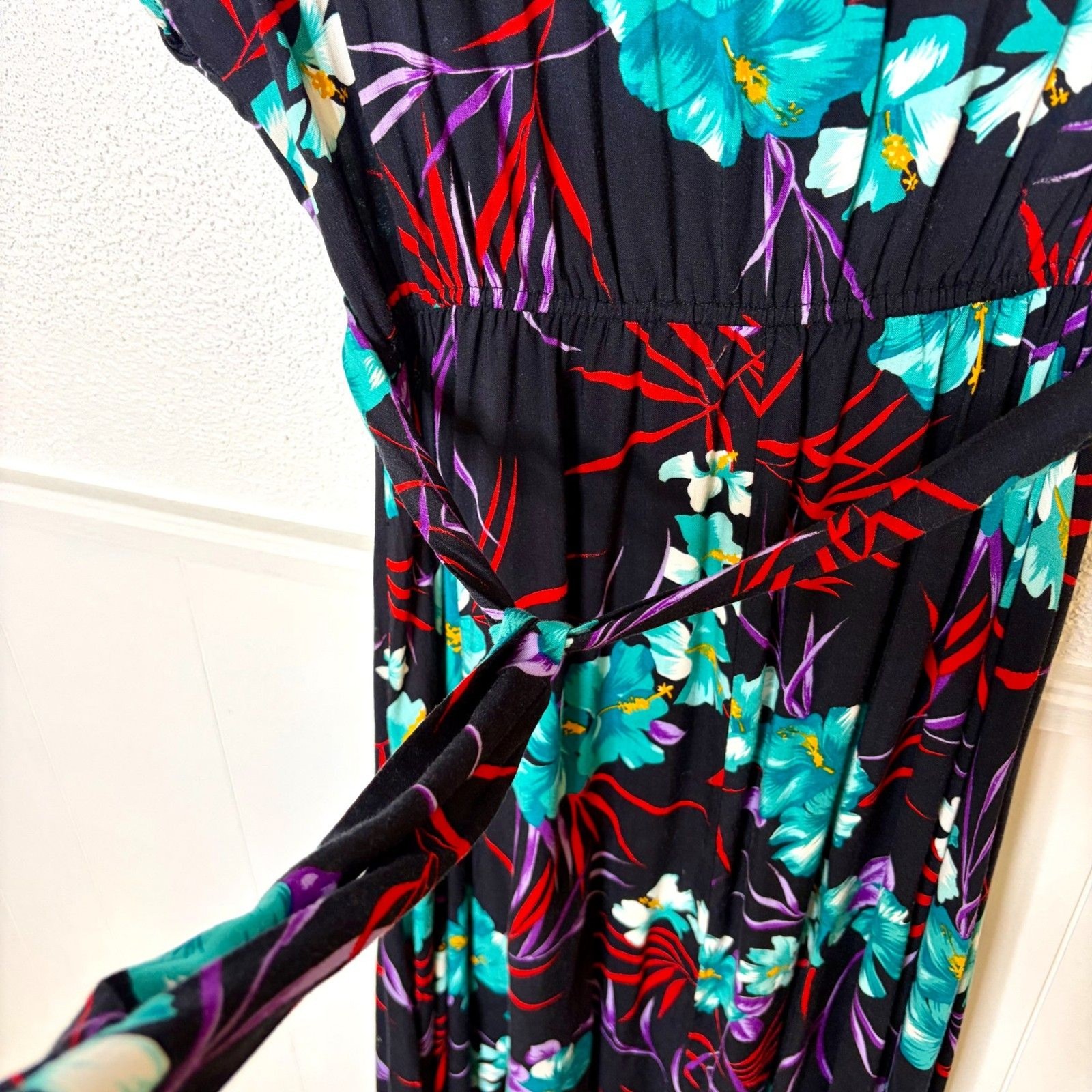 Vintage 70s/80s WE 3 Ltd New York Dress Floral Tropical Print ILGWU Union Size M