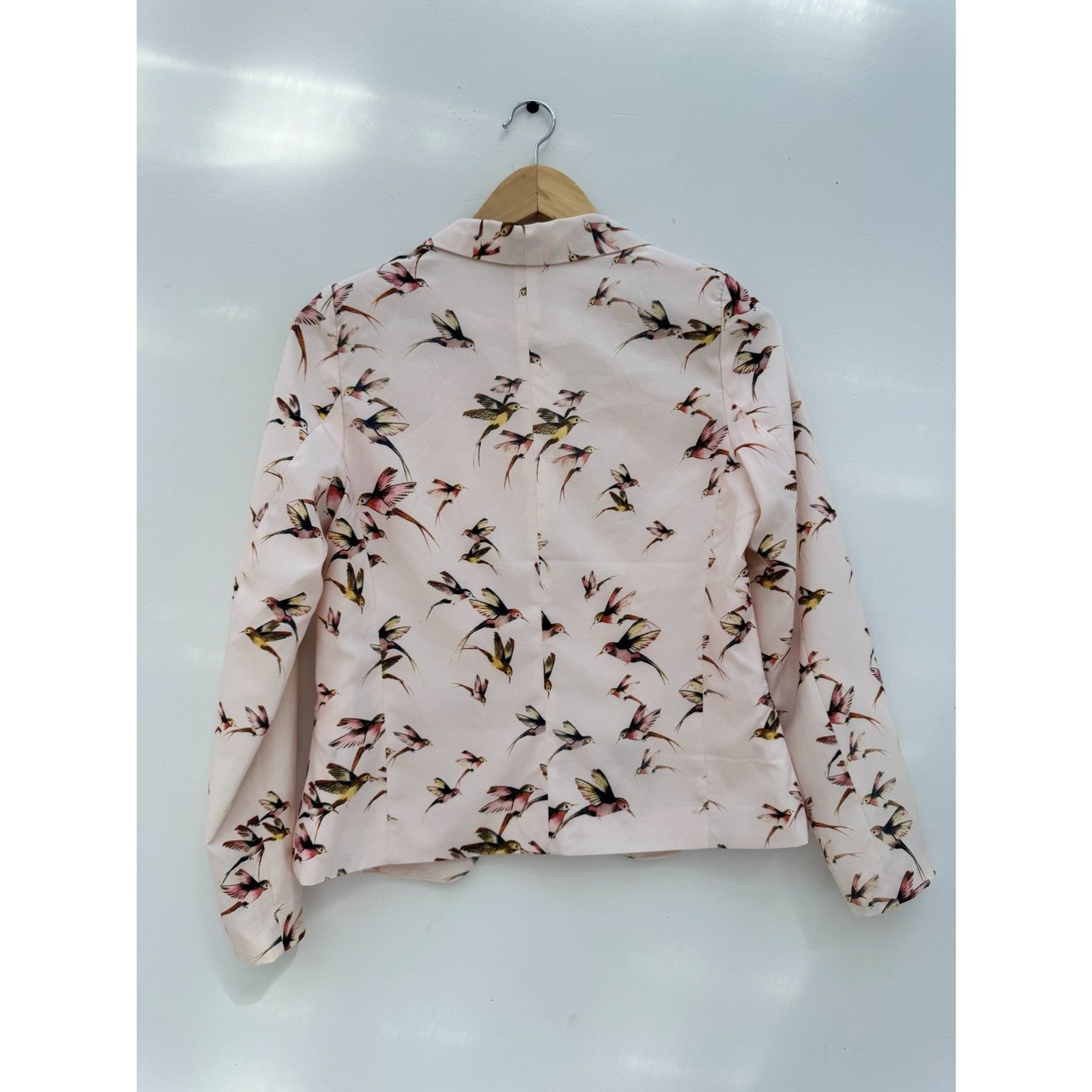 Ginger Blush Pink Hummingbird Print Blazer Open Front Size M