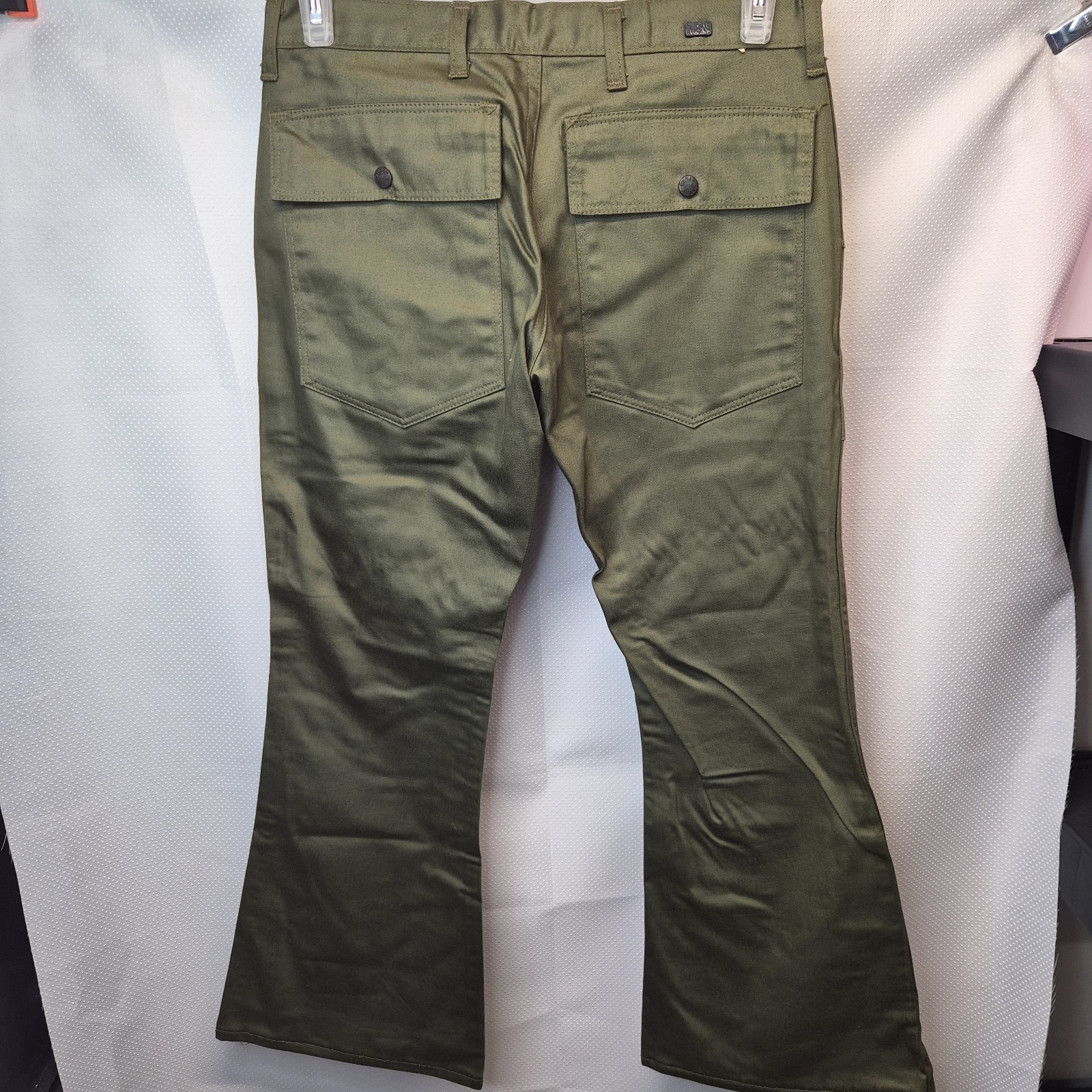 Vintage 60s 70s Cheap Jeans Army Camo Green Flared Khaki Pants 32×28 Military