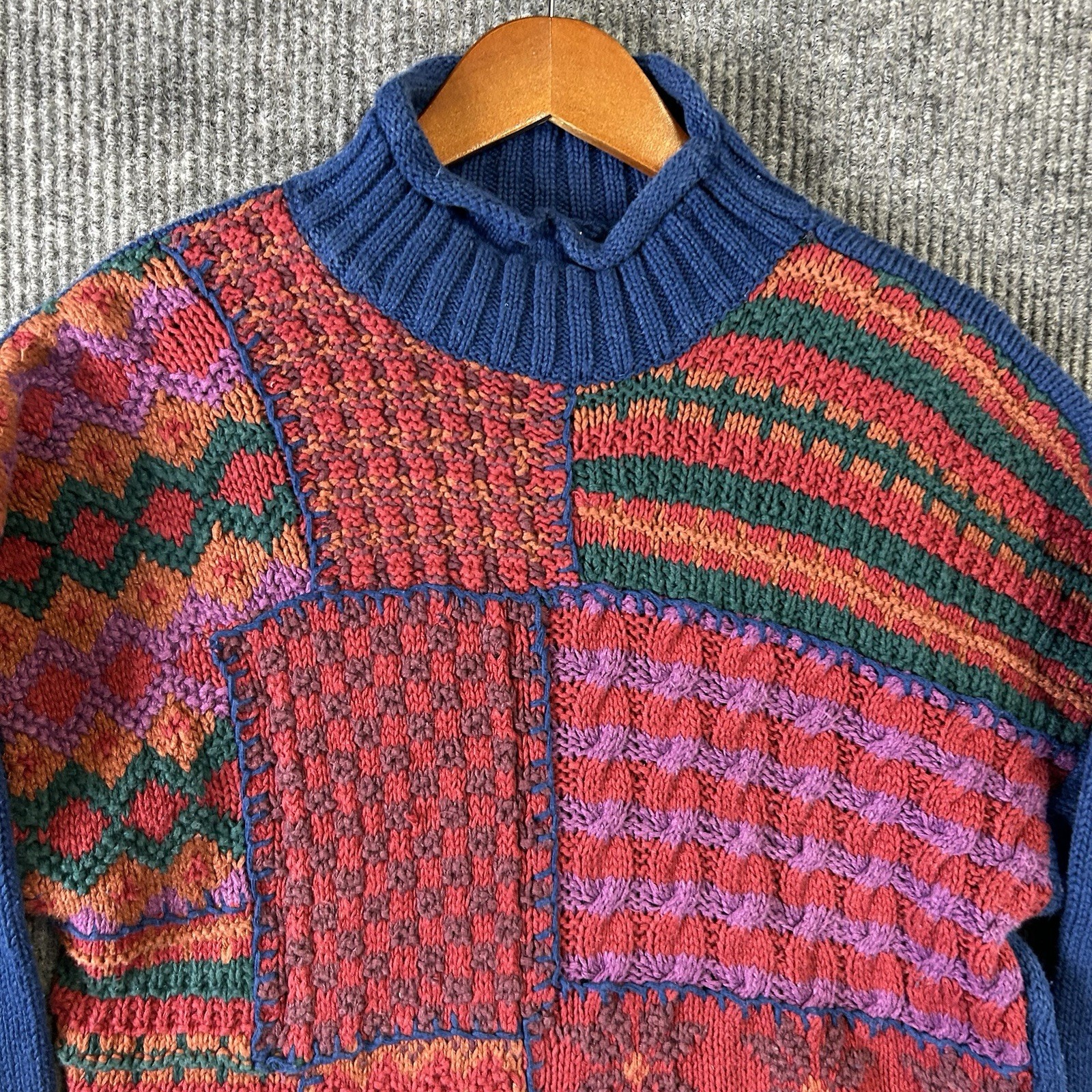 Vintage Erika II Sweater Women’s 3X Hand Knit Blue Red