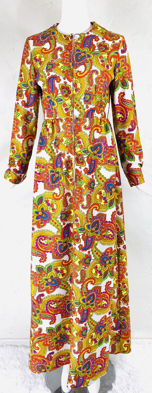 Vintage CONCEPT 70’s SWIRL Mod Psychedelic Floral Paisley Hippie Maxi Dress, S