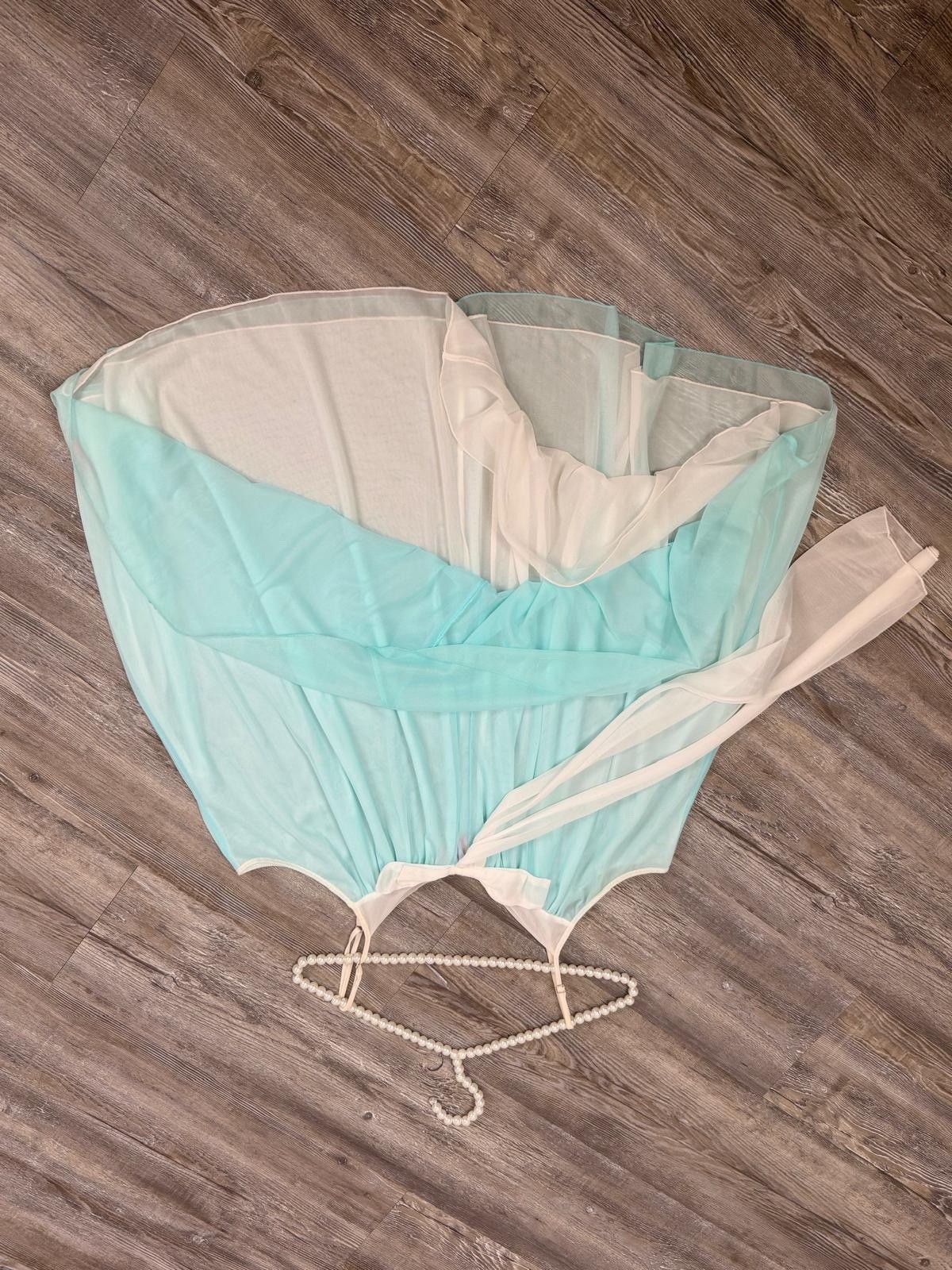 VTG Y2K Women’s Betsey Johnson Bluish Teal White Bow Babydoll Flowy Slip Dress L