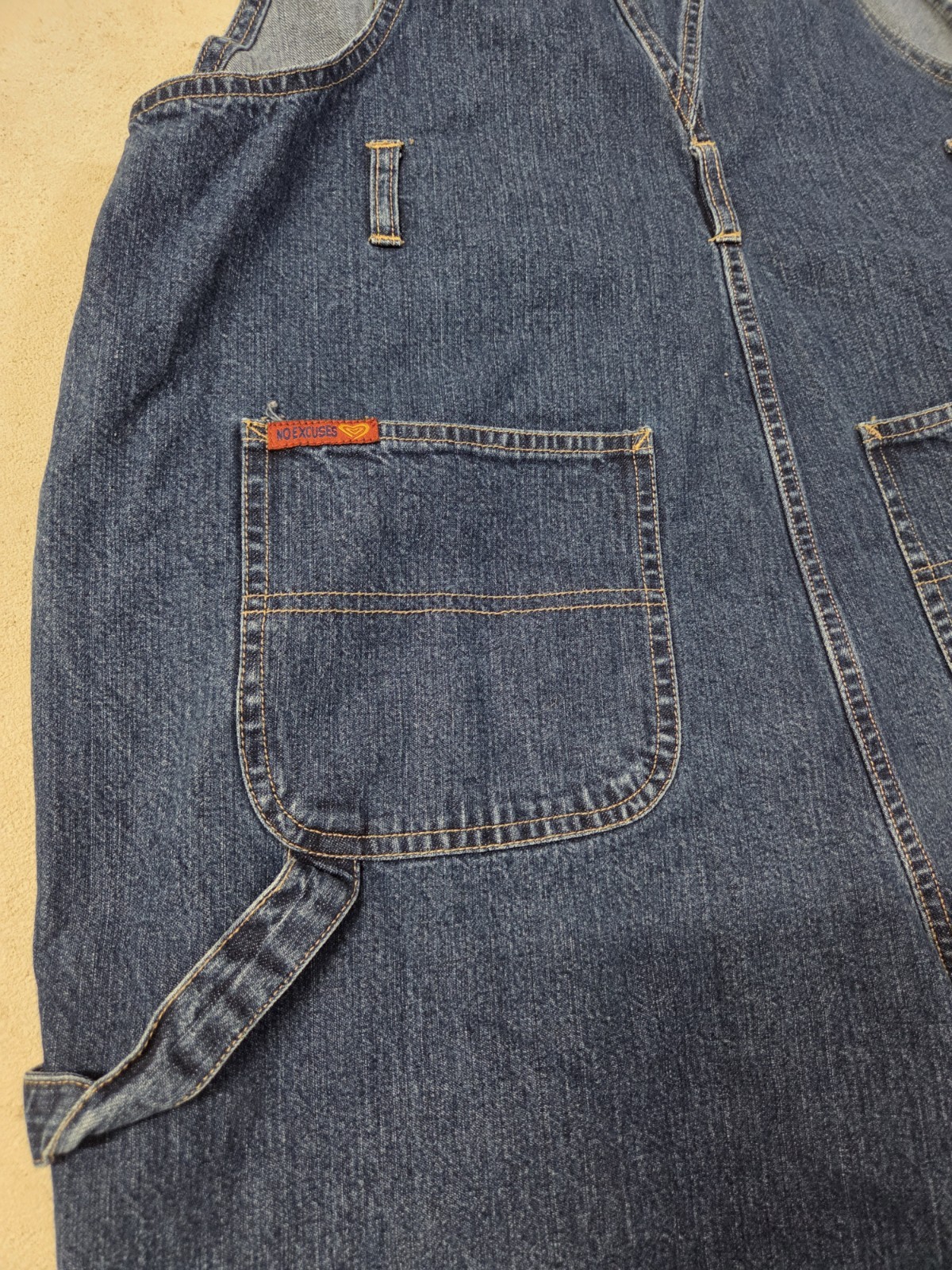 VTG 90s No Excuses Womens Size XL Denim Blue Jean Bib Overalls Cargo Carpenter
