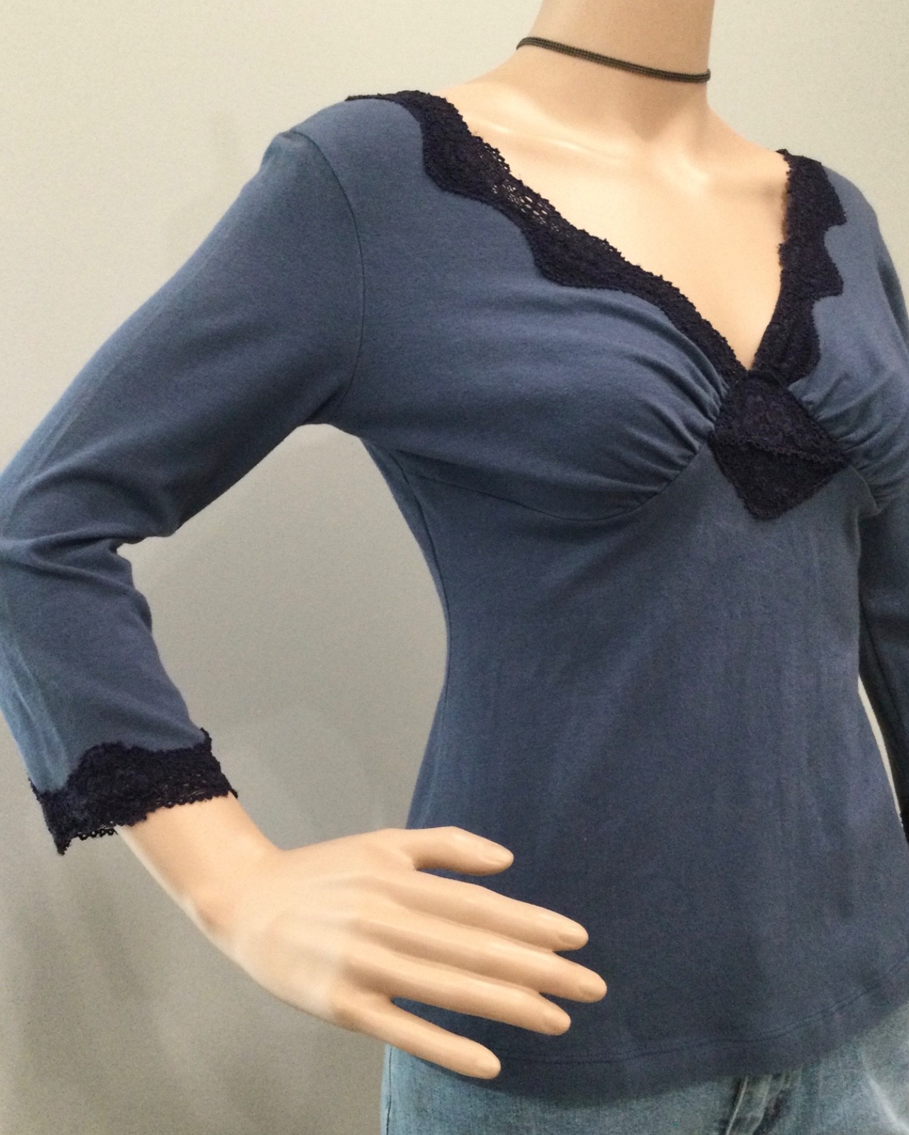 NWT Anthropologie Ann Ferriday Dusty Blue Lace Trim Romantic Top M Bella Swan