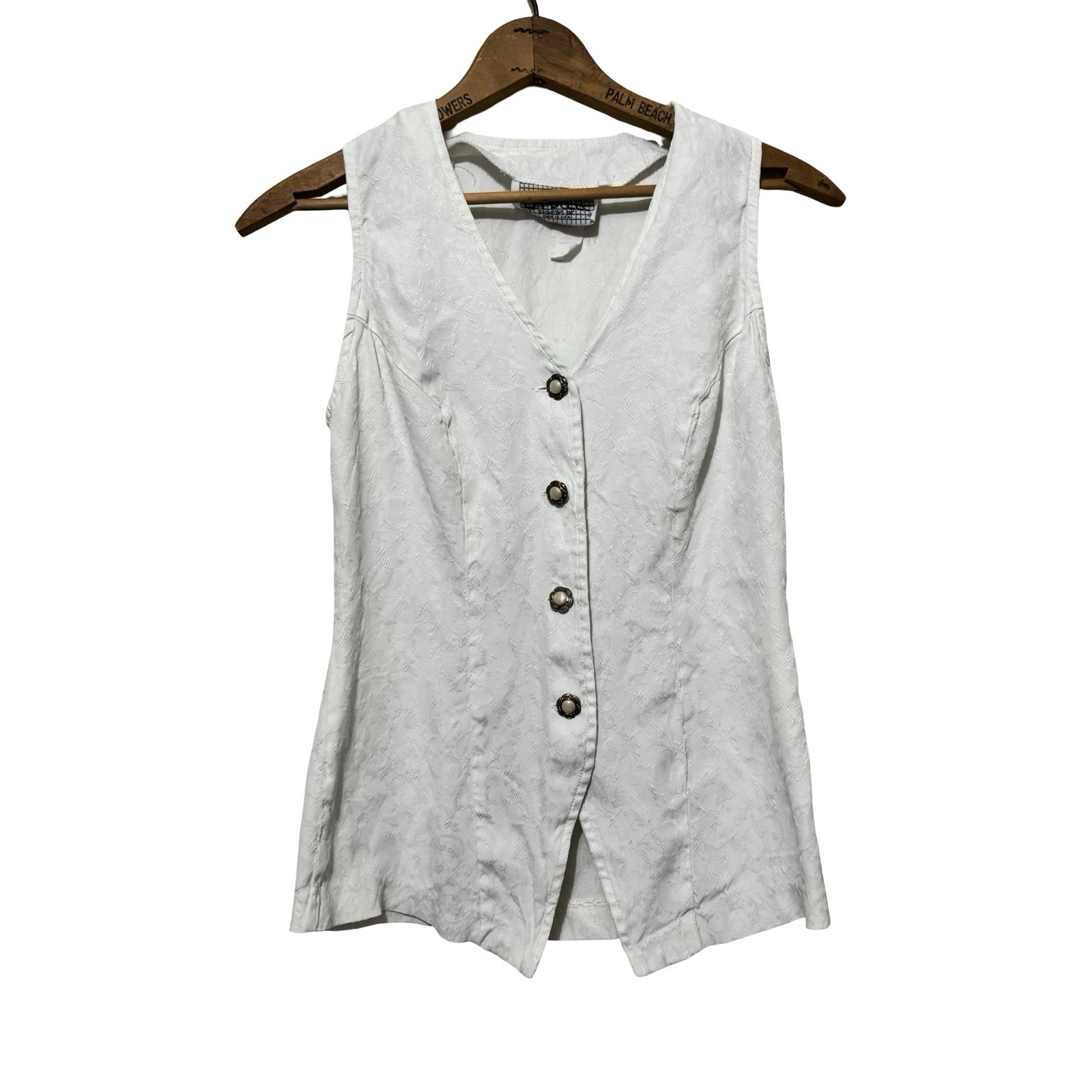 Vintage 80s La Belle Ivory Victorian Hippie Waistcoat Vest Top size Small