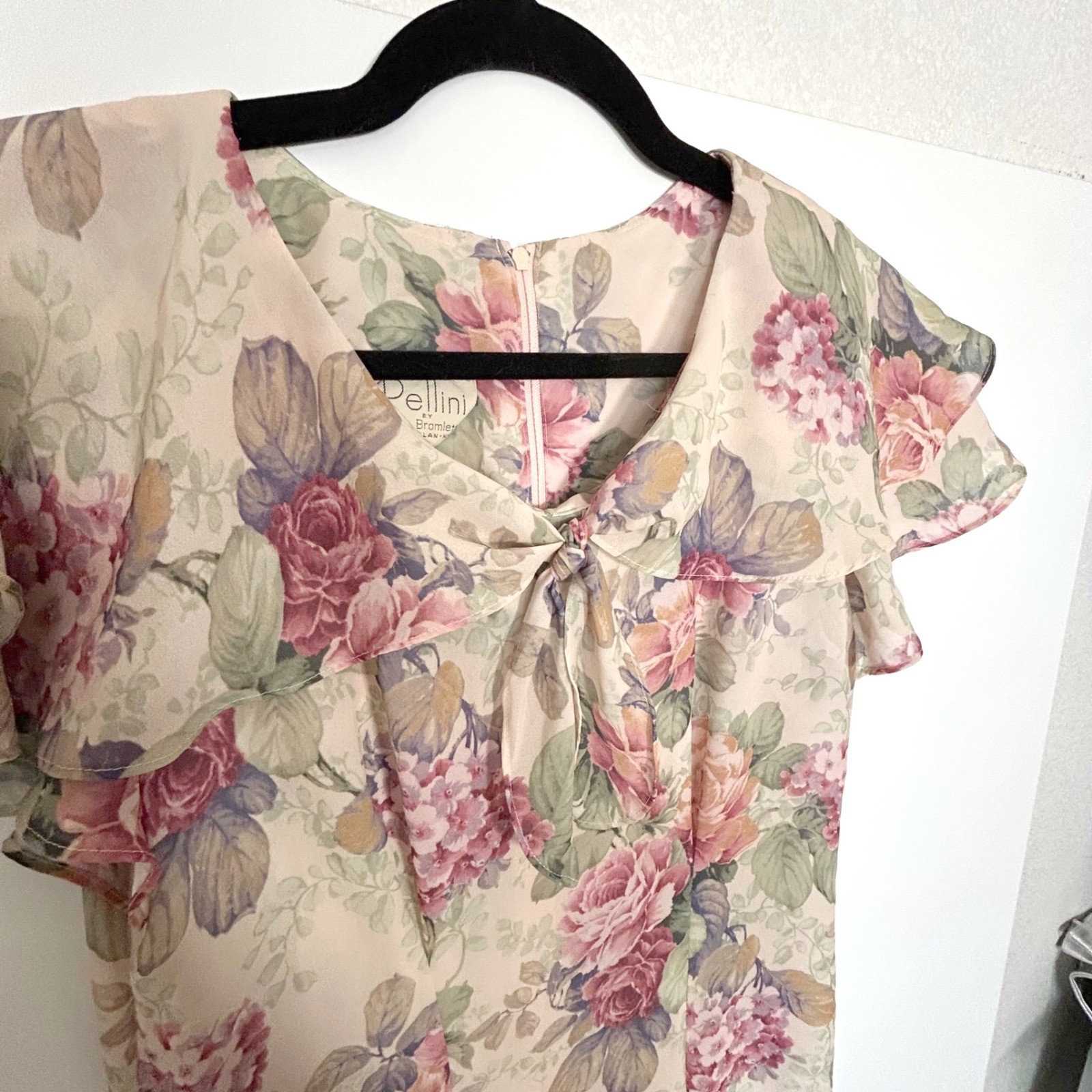 vintage pellini romantic floral 90s y2k ruffle tie collar dress garden feminine