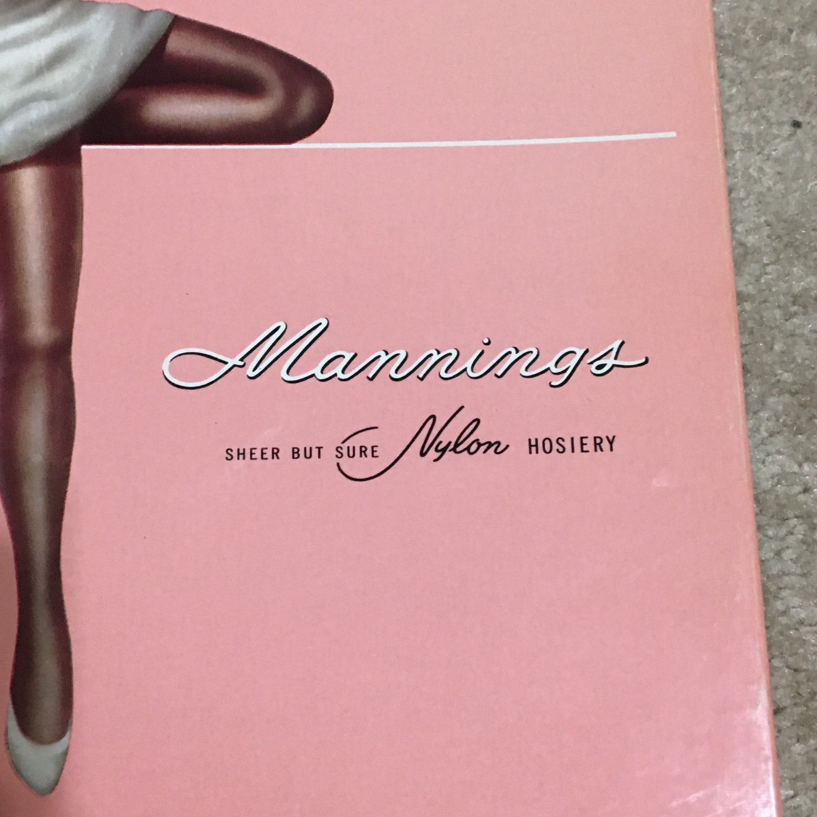Vintage c1950s Mannings brand Sheer Nylon Hosiery Cardboard Empty Stocking Box