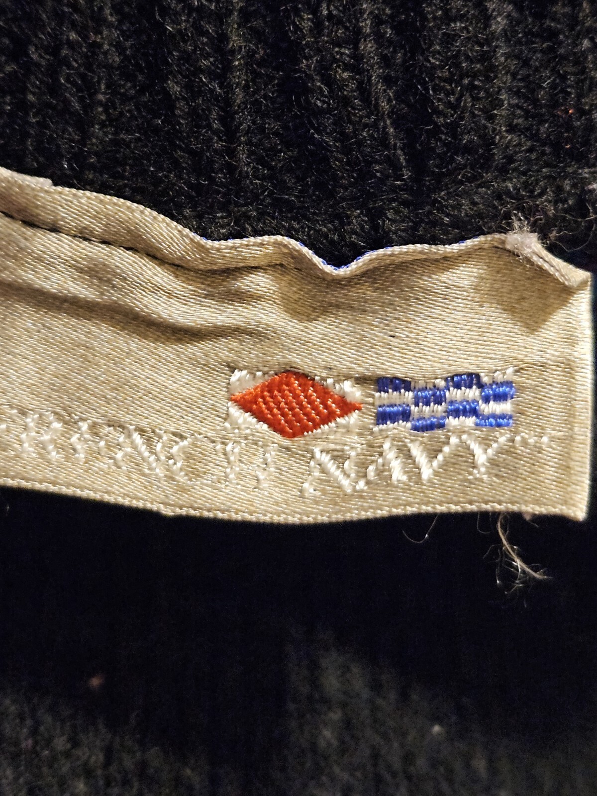 Vintage French Navy Multi Color Knit Ribbed Long Sleeve Sweater Size Large USA
