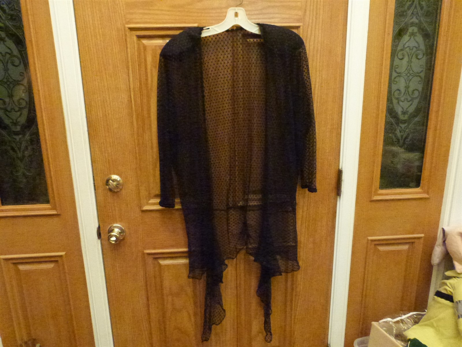 VTG 1980s black swiss polka dot flapper sheath long gothic dress & sheer jacket