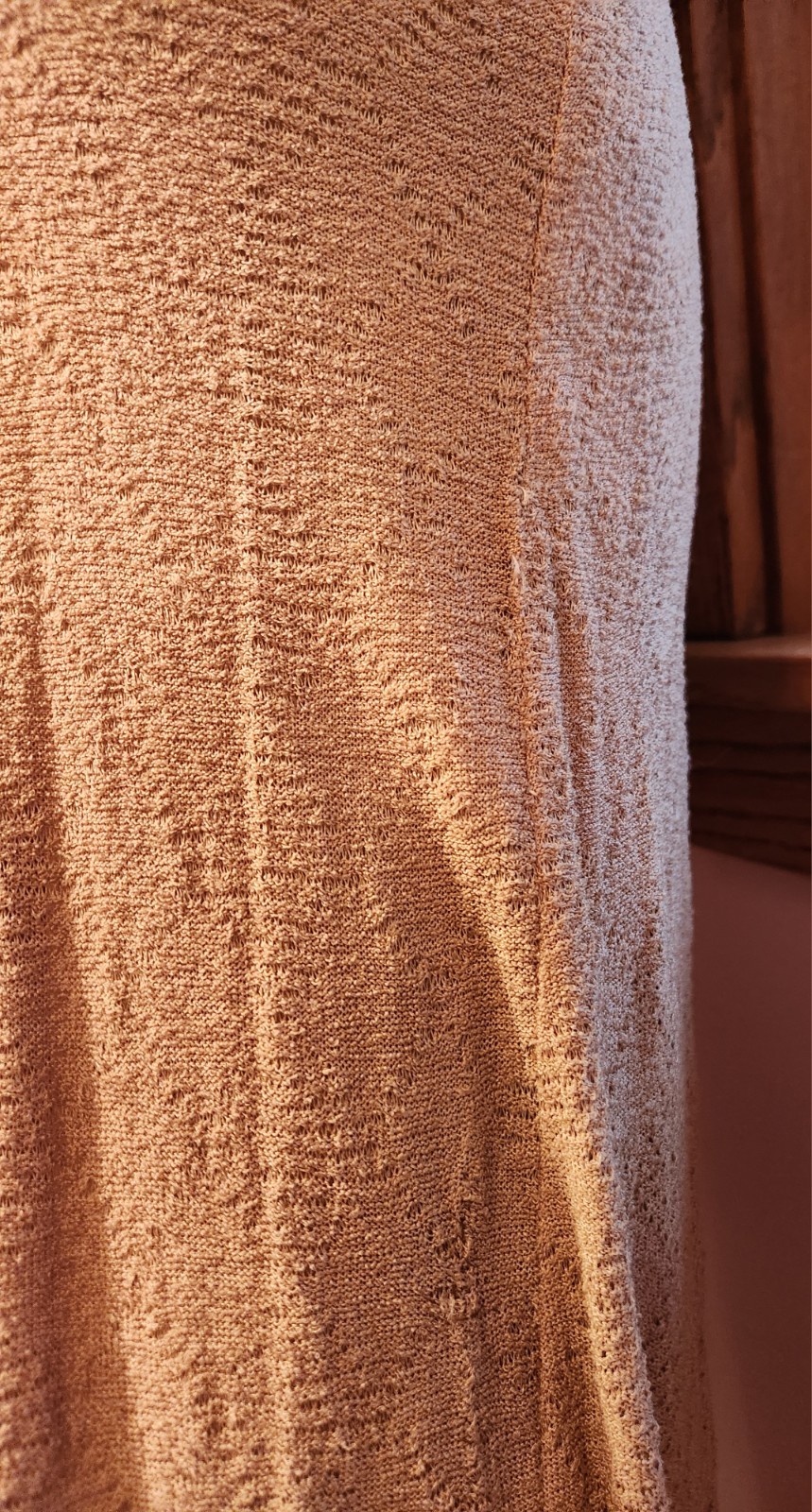 Vintage 1930s Two Tone Tan Knit Rayon Dress S
