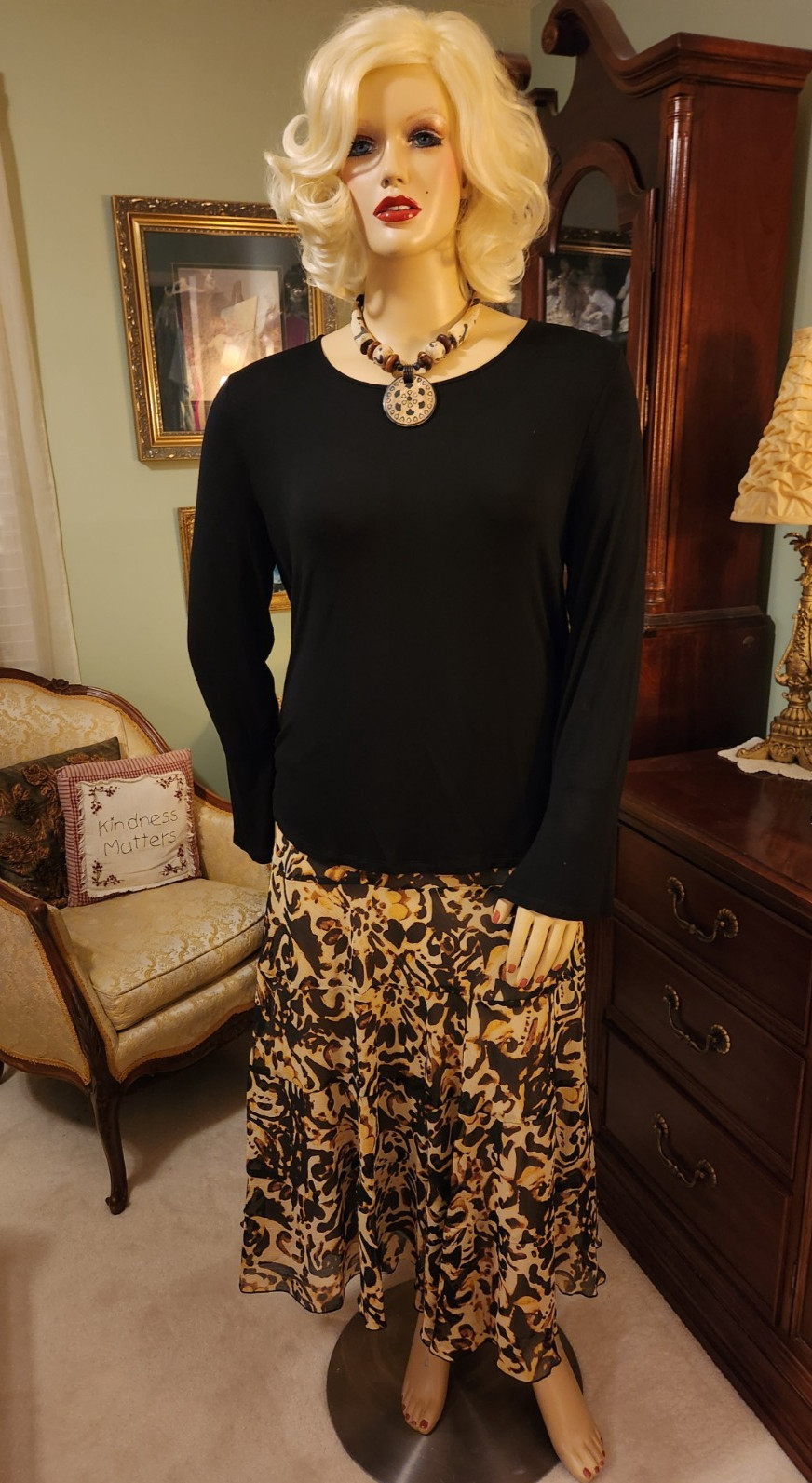 Ruby Rd Lined Maxi Skirt Sz 18 & Liz Claiborne Black Tunic Top XL 2pc Outfit