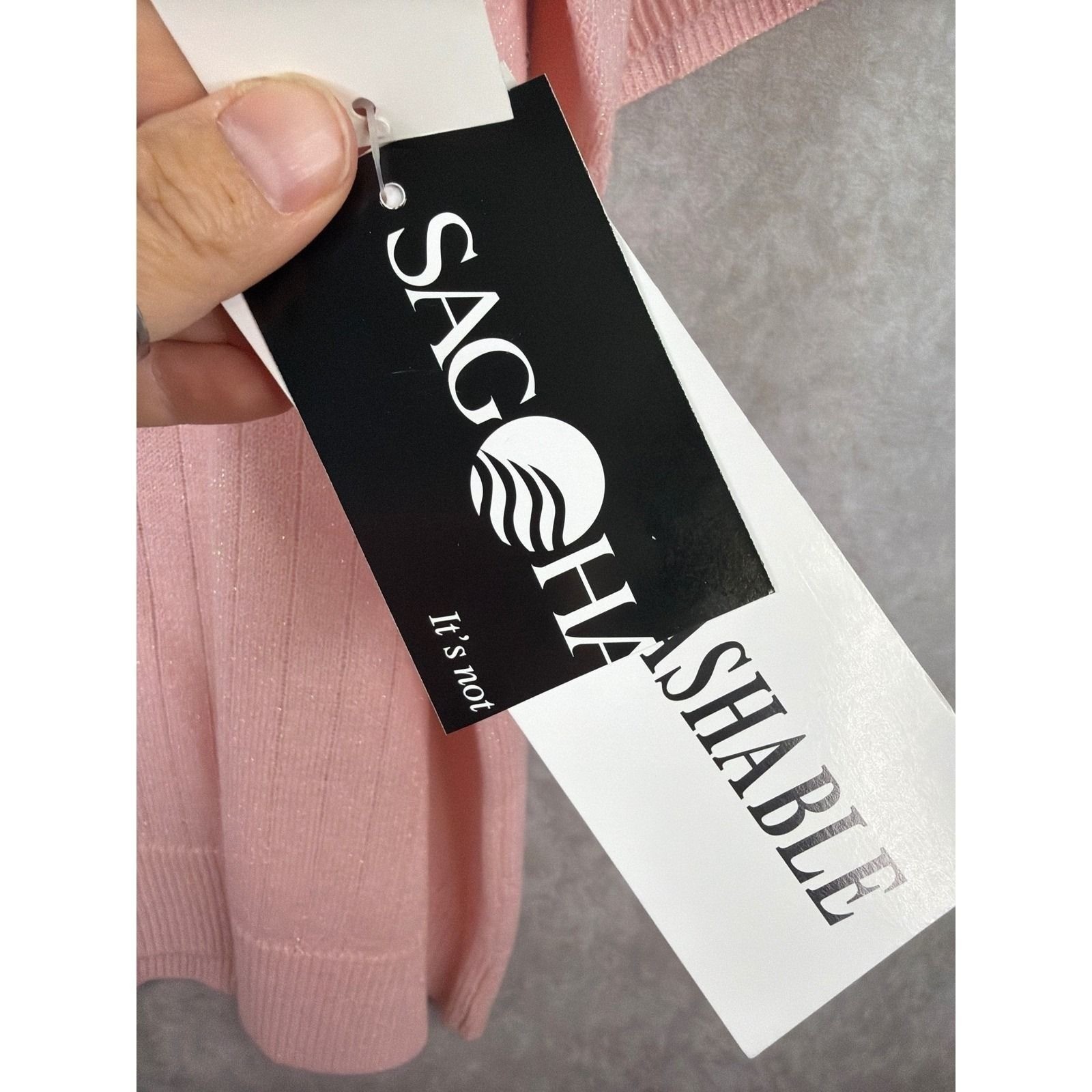 NWT VTG Sag Harbor Ice Pink Metallic Ribbed Mock Neck Short Slv Sweater Size L