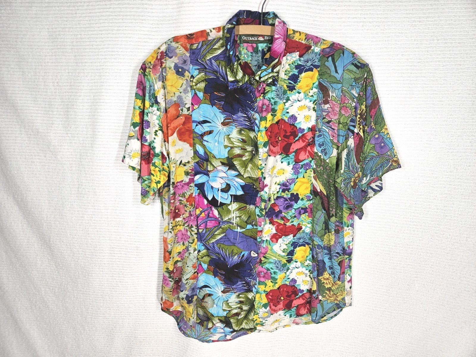 Vintage Patchwork Shirt Sheer Floral 1990s Outback Red 100% Cotton Medium India