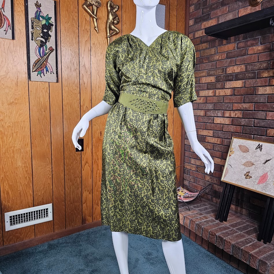 Vtg 50s R&K Originals Sheath Wiggle Pencil Cocktail Party Belted Silk Dress M