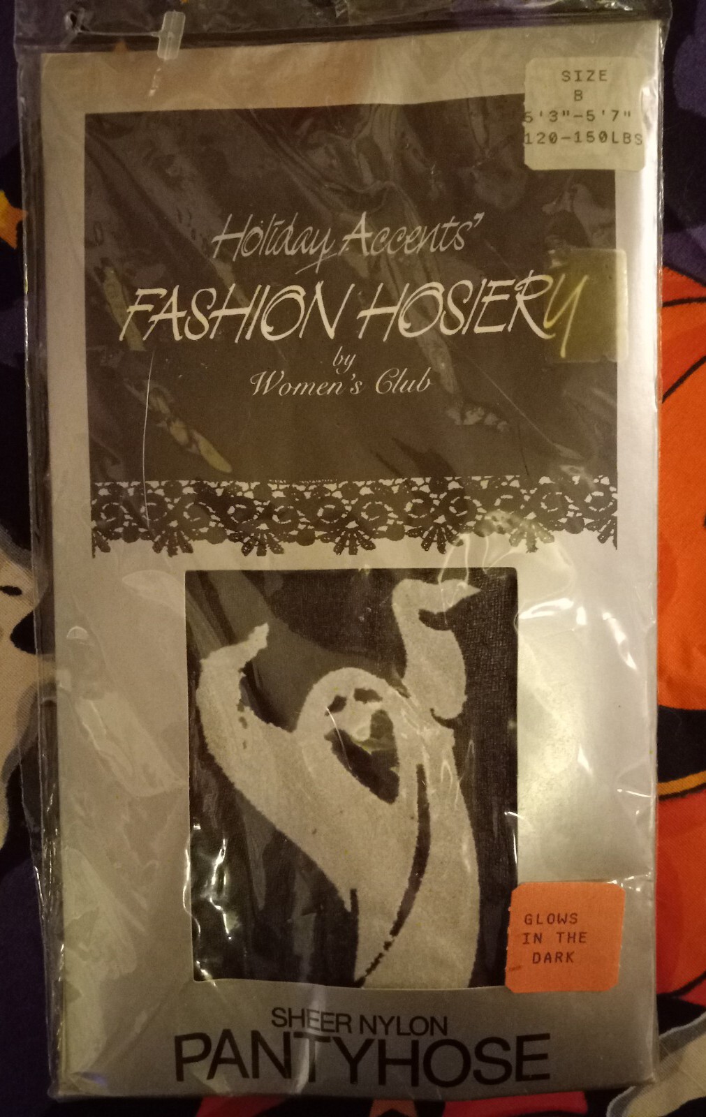 Vintage Fashion Hosiery Ghosts Glow in Dark Sheer Nylon Pantyhose Halloween NOS