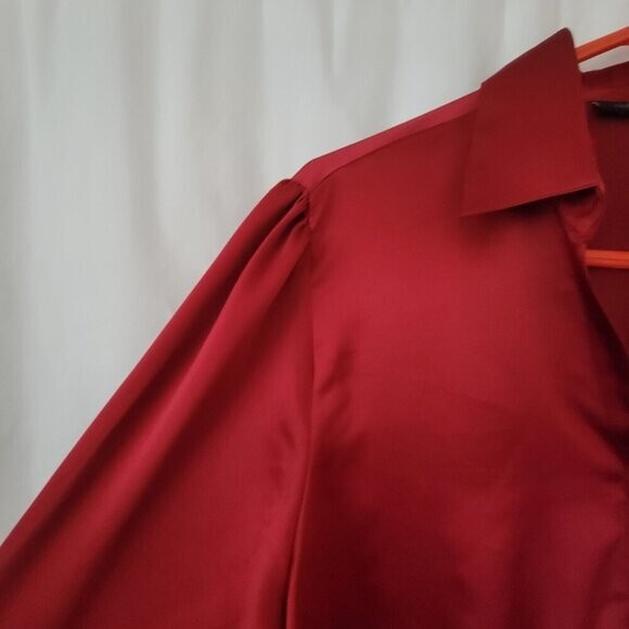 East 5th Blouse Red silky Retro pleats sz 18 Y2K Vtg romantic corporate 90s EUC