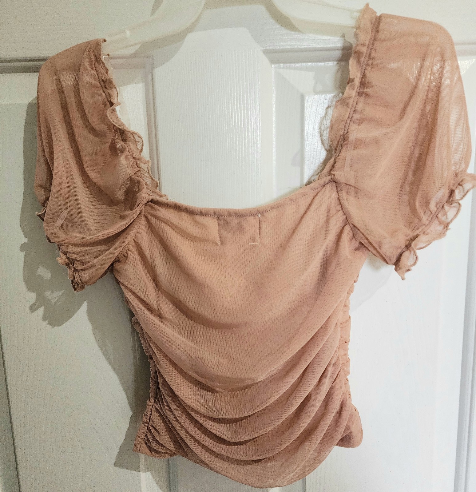 Nude Sheer Off The Shoulder Cropped Blouse Sz. Small- Honey & Sparkle