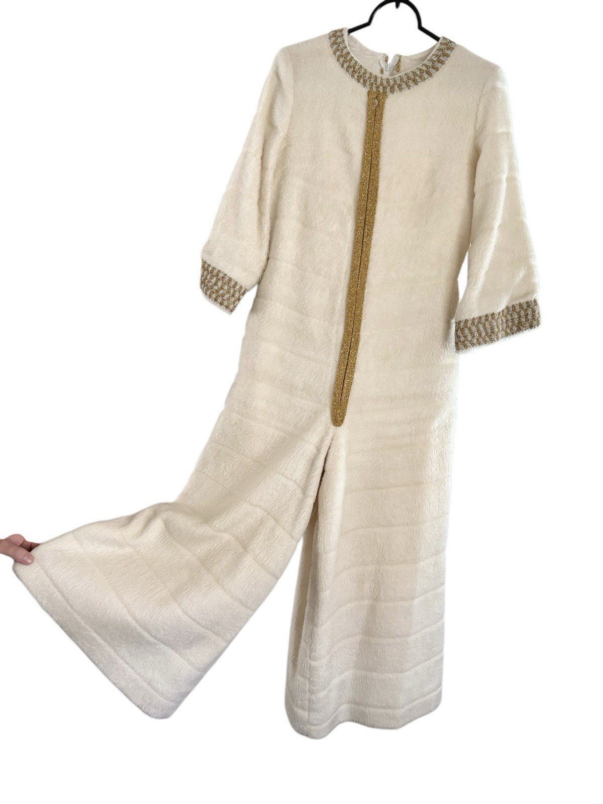 1960s vintage white faux fur and gold/ silver jumpsuit MOD GO-GO/ New Years Eve