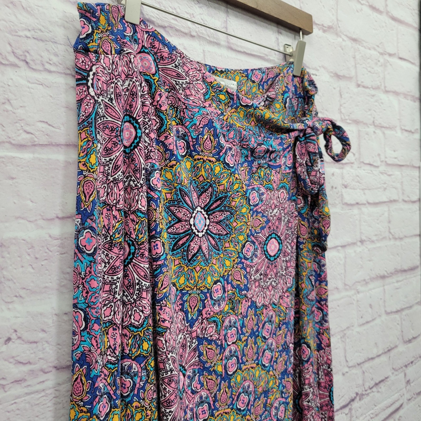 Artisan NY Mandala Paisley Floral Boho Maxi Skirt XL Stretch Tie Festival Indie